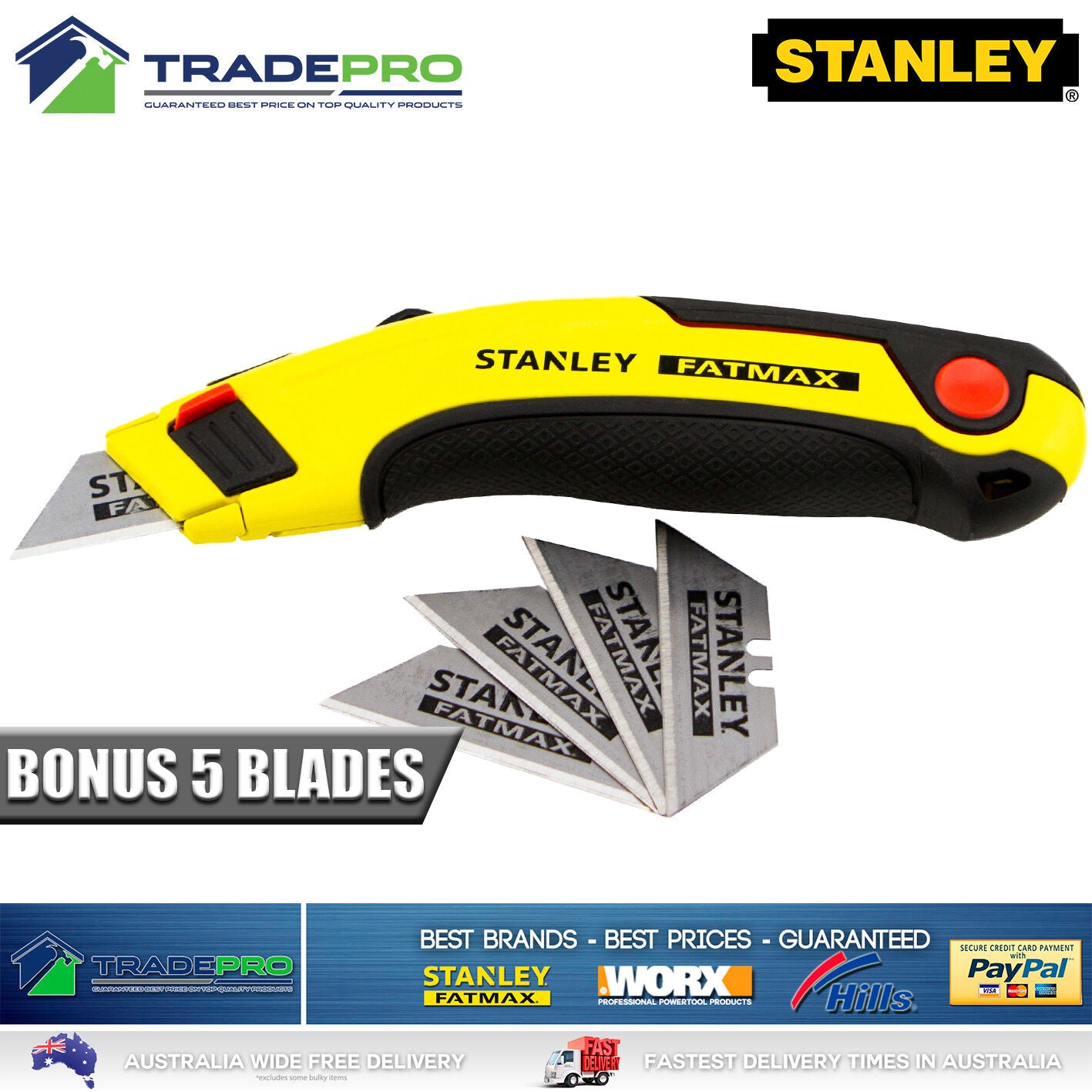 Genuine Stanley® Fatmax New PRO Retractable Ultility Knife with 5 Blades Quality
