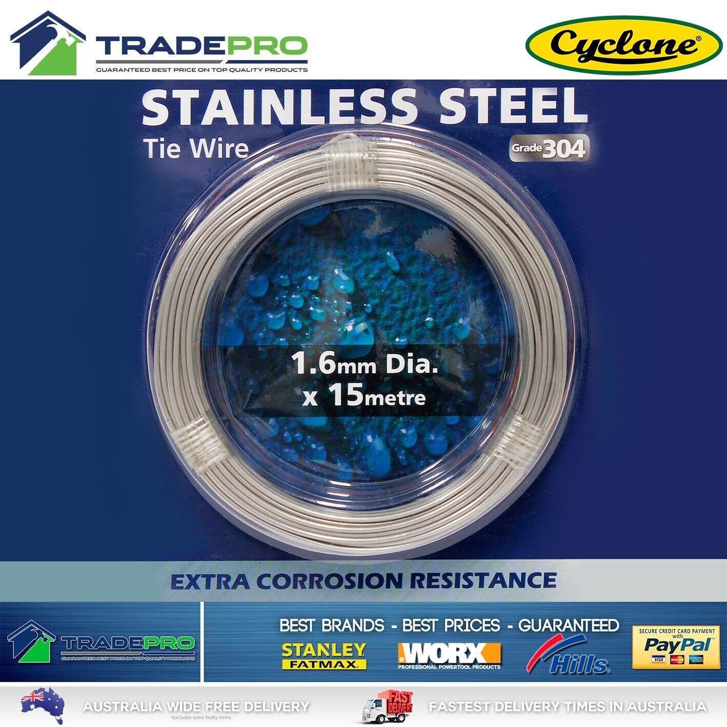 Tie Wire Stainless Steel Cyclone 1.6mm 15M 304 Fence Fencing Tying Spool Cable