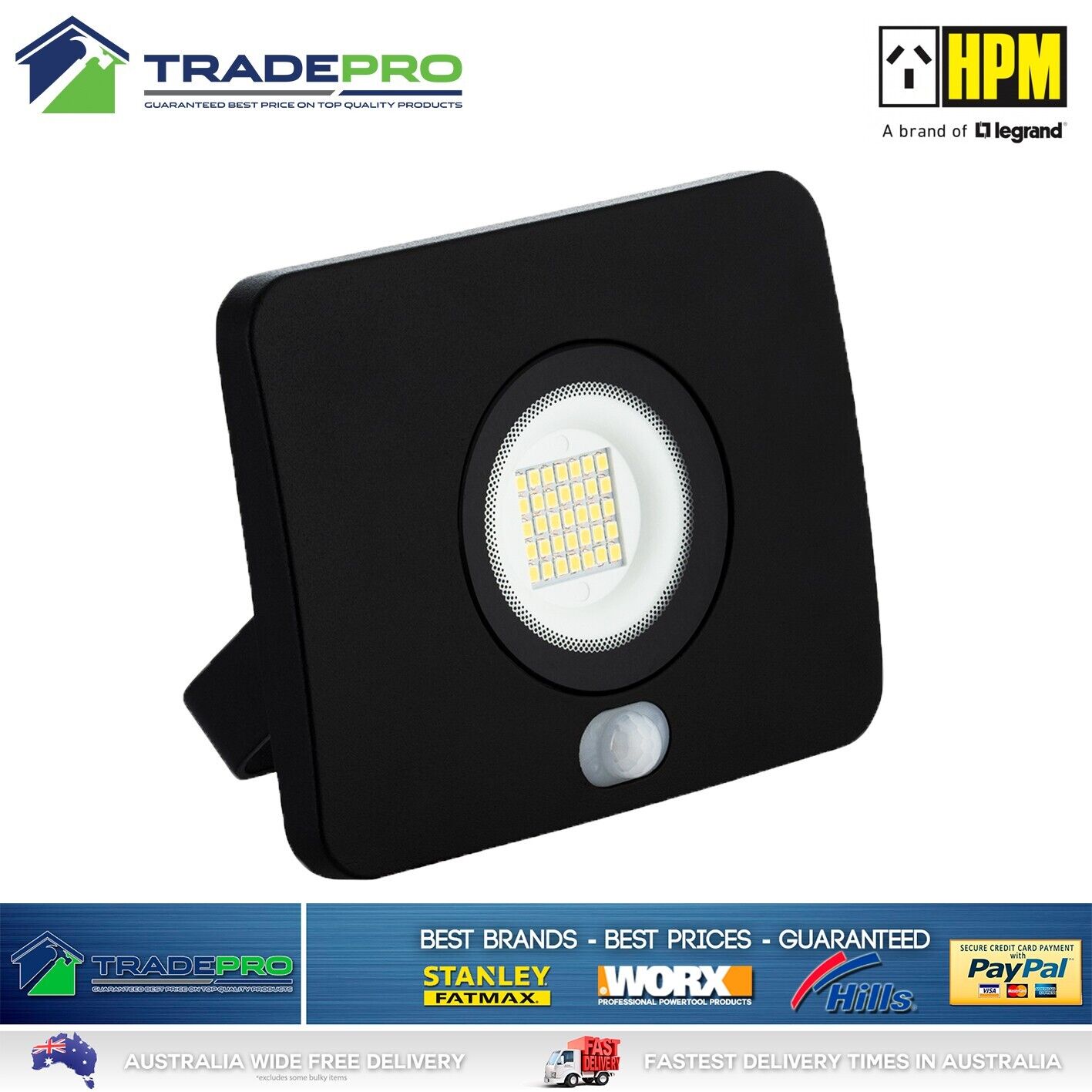 HPM LED Light Floodlight Slim Black 15W Sensor Outdoor Security Weather Resist