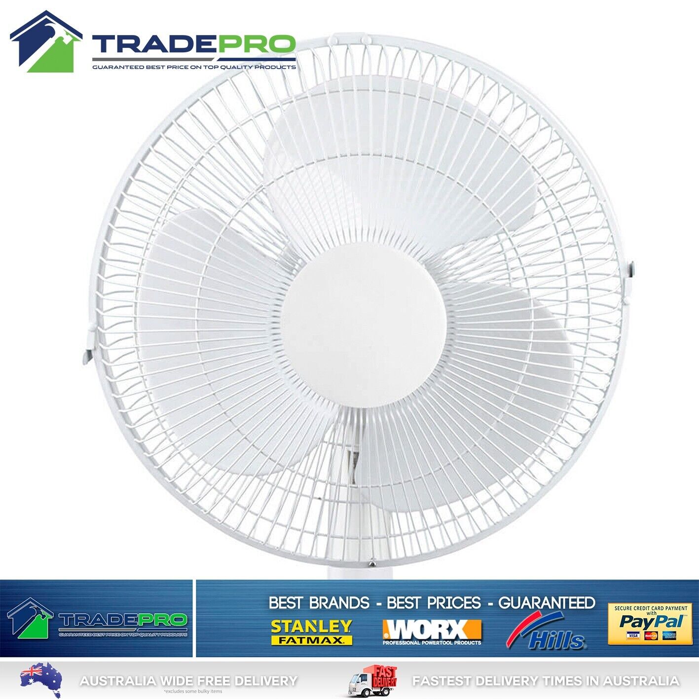 Desk Fan 30cm White 3 Speed Oscillation Floor Air Circulator Cooler PRO