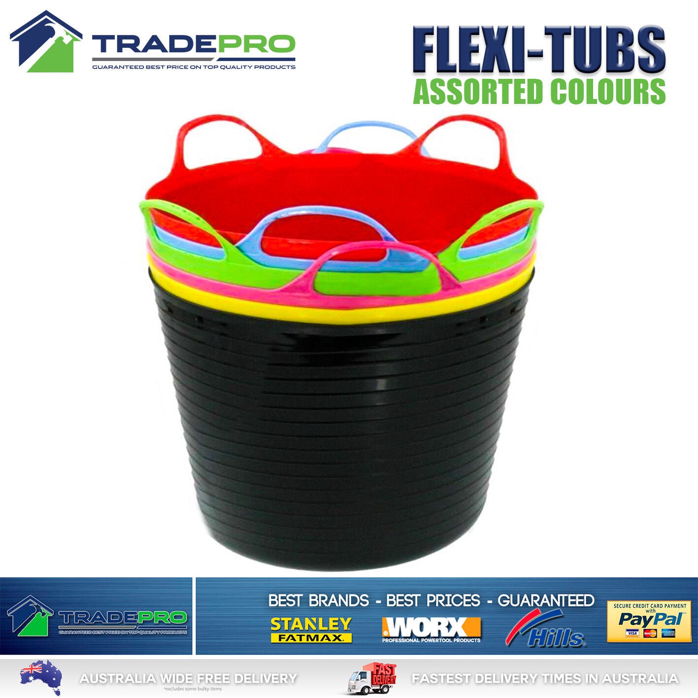 6x Flexi Tub PRO 16Ltr Tough Bucket Flexible Storage Container Trug Bin 16L