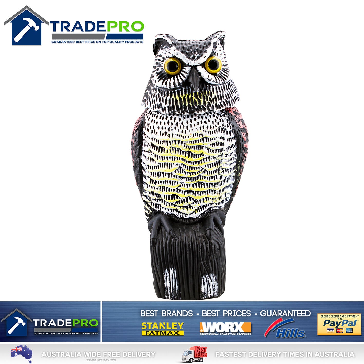 Scare Owl Rotating Head Large 40cm REALISTIC Possum Rodent Bird Pest Deterrent