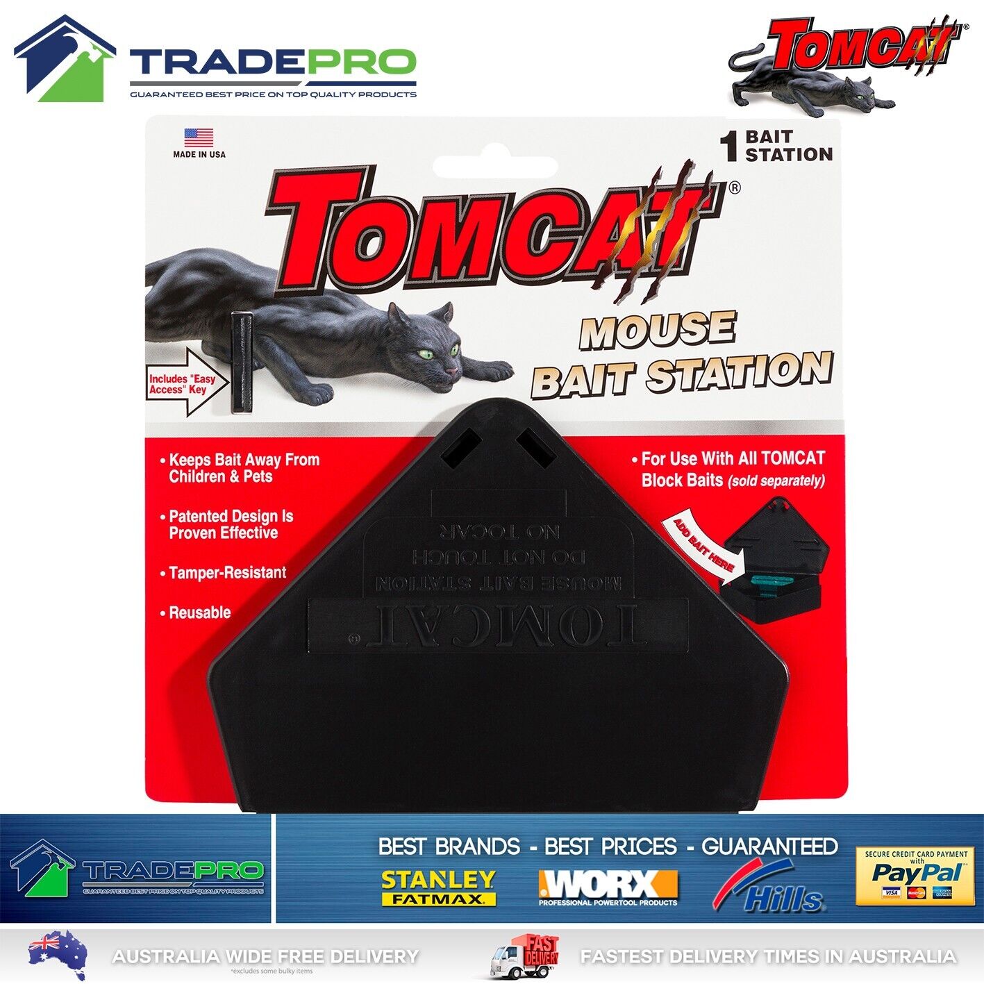 Tomcat Mouse Bait Station Poison Killer Trap Plastic Safe Children Lockable PRO