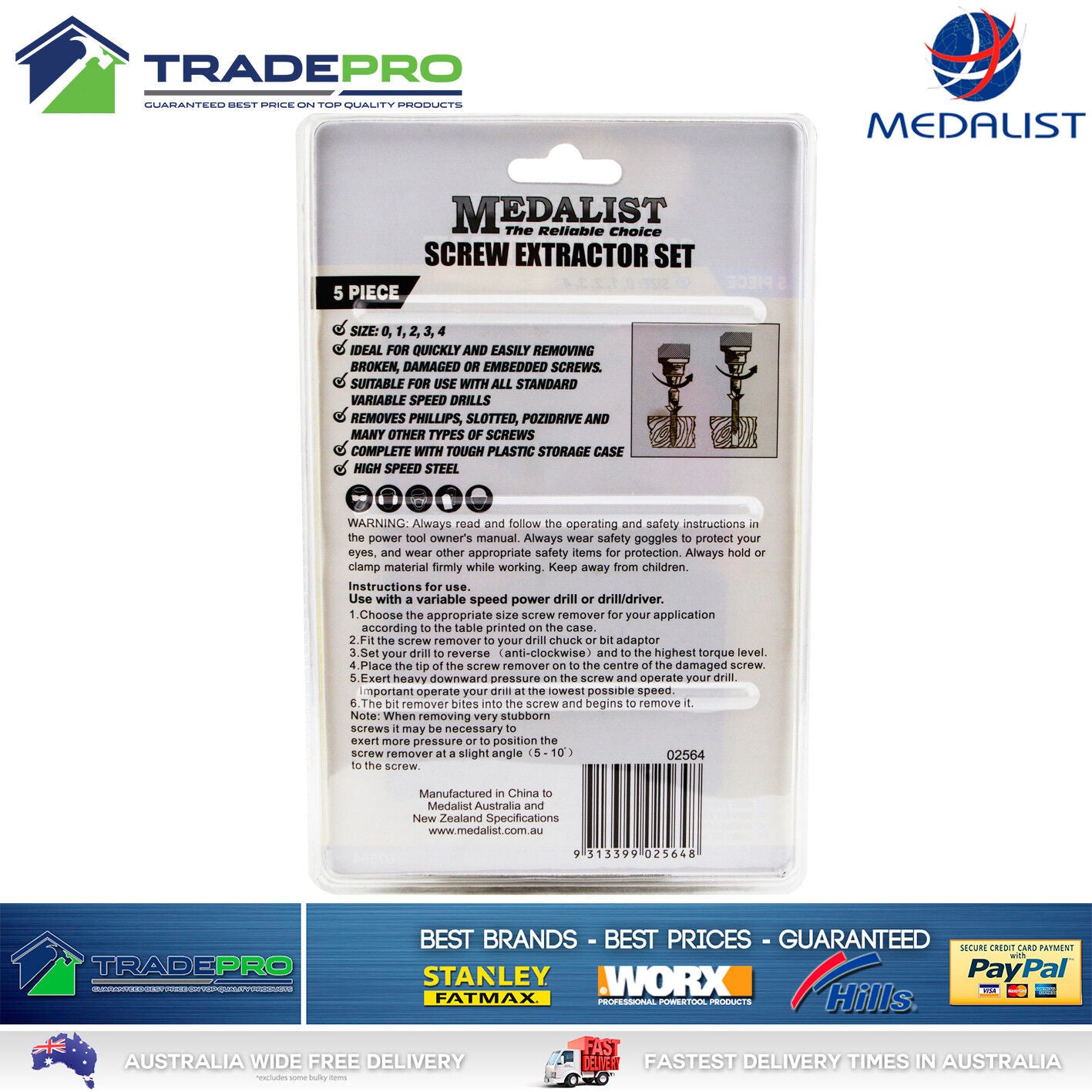 Screw & Bolt Extractor Remover Industrial 5pc Ezy Out Kit H/Duty Easy Outs Set