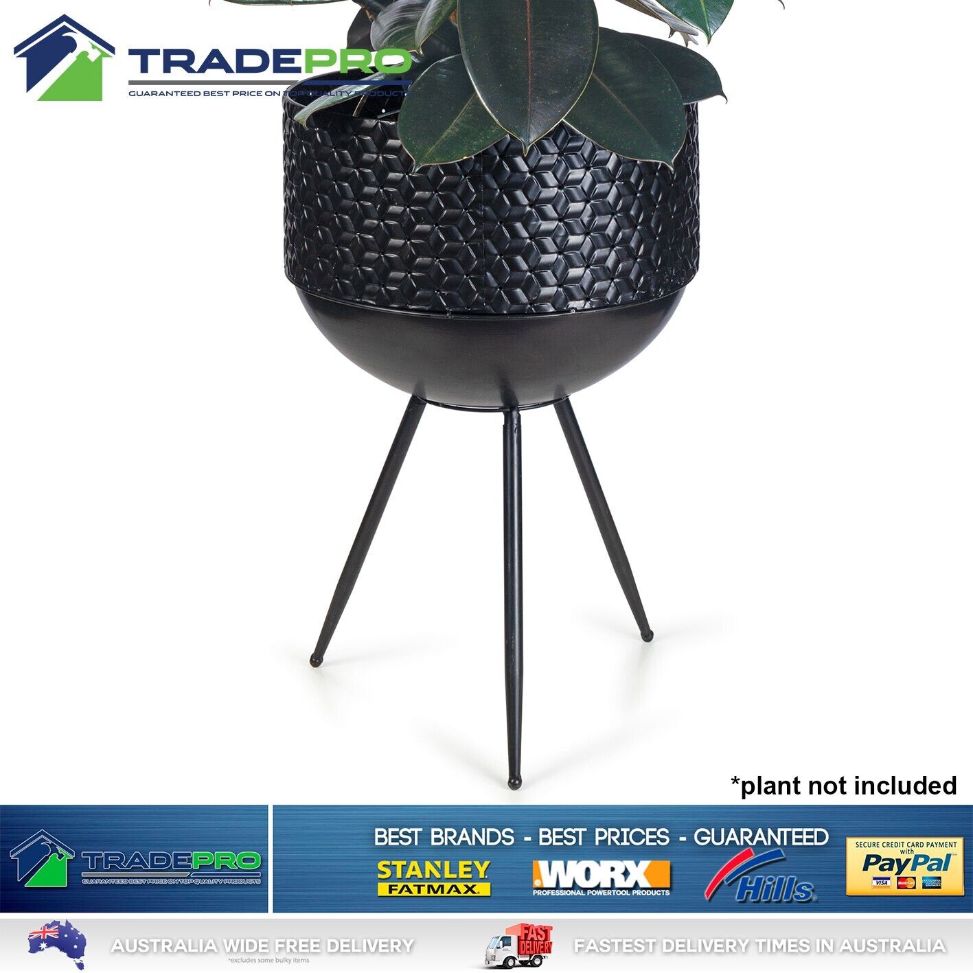 Plant Stand & Pot Luxe Bowl Black Metal Flower Planter Garden Rack Shelving Legs