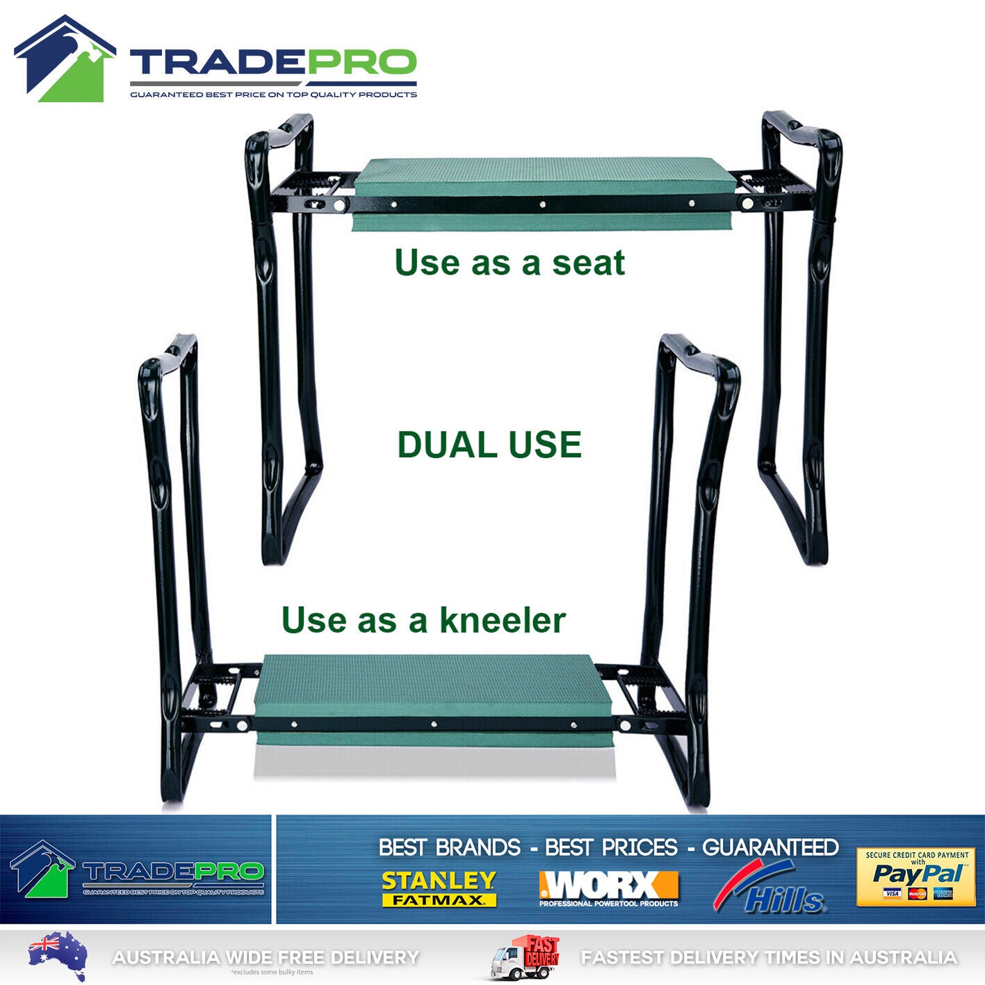 Garden Kneeler PRO 2 in 1 Folding Kneeling Pad Seat Padded Stool Gardening Bench