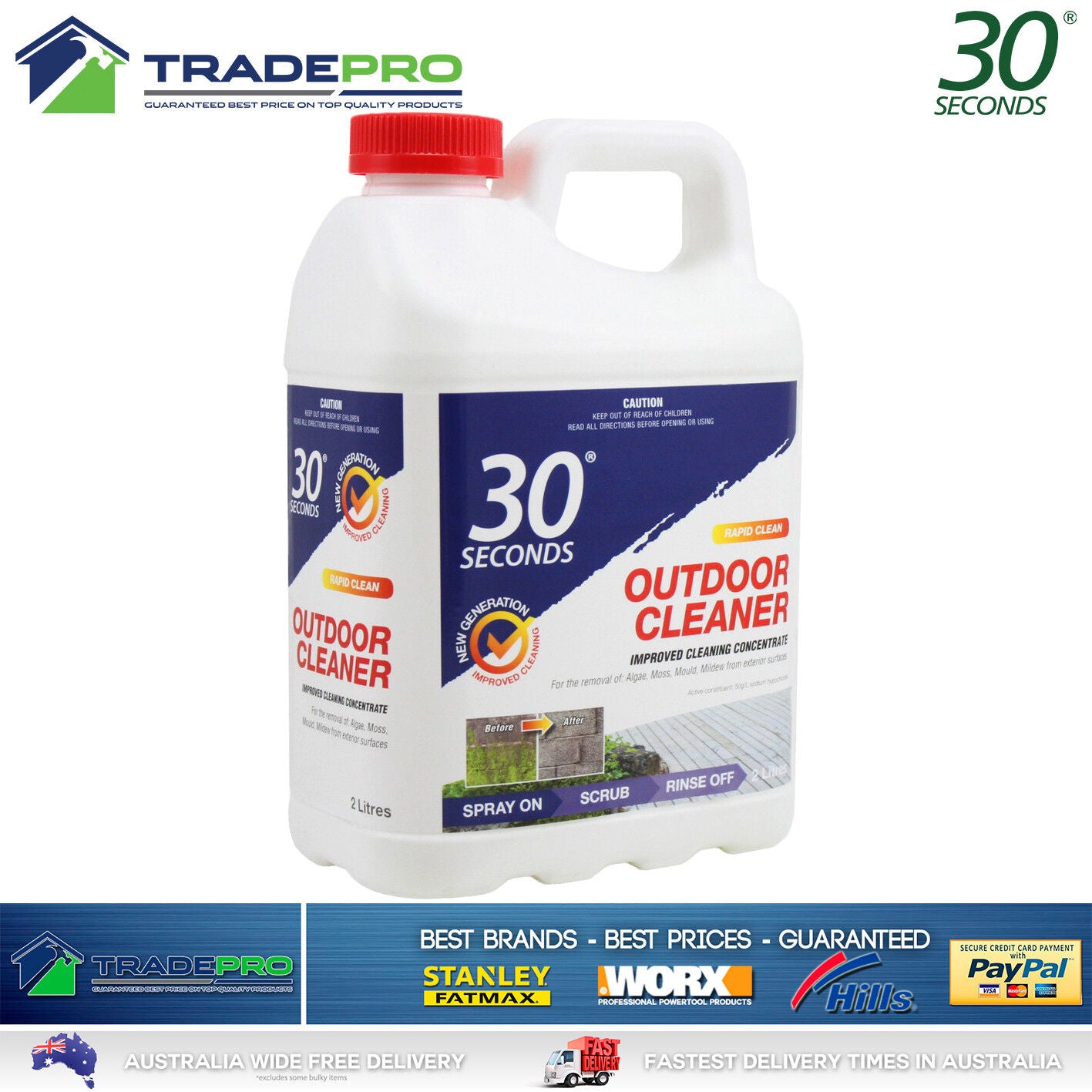 Outdoor Cleaner 30 Seconds 2Ltr NEW FORMULA PRO Concentrate Moss Mould Algae 2L