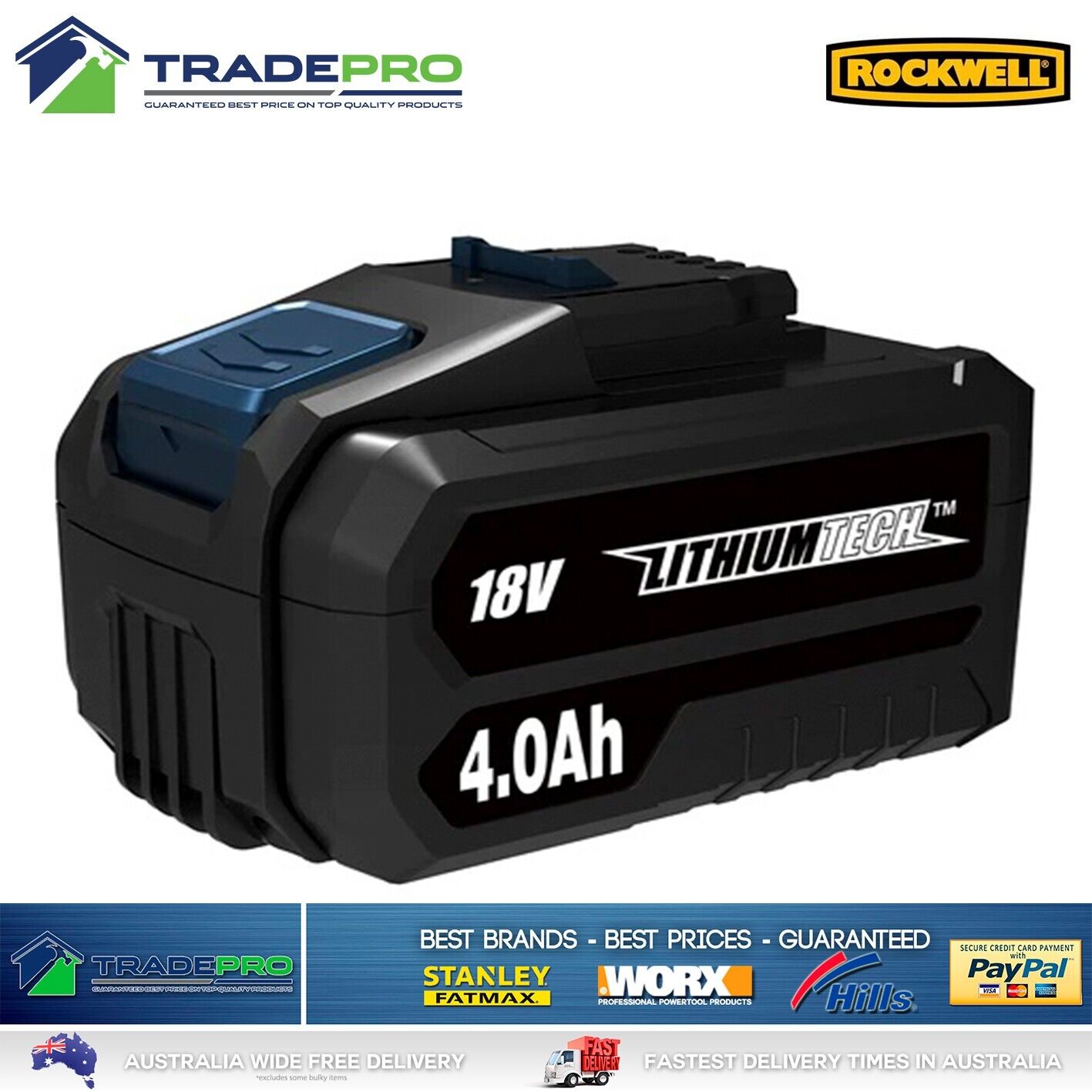 Rockwell® Genuine 18V 4.0Ah Lithium Ion Battery Rechargeable Pro