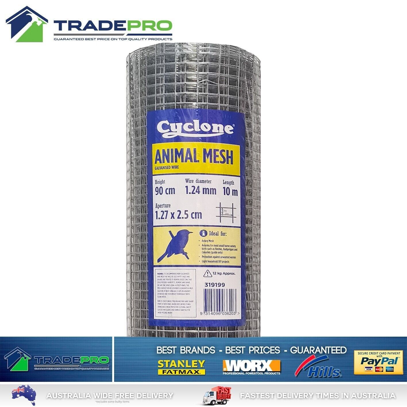 Wire Mesh Fence Welded Galvanized Bird Aviary Vermin Snake 10m x 900mm 25mmx12.7