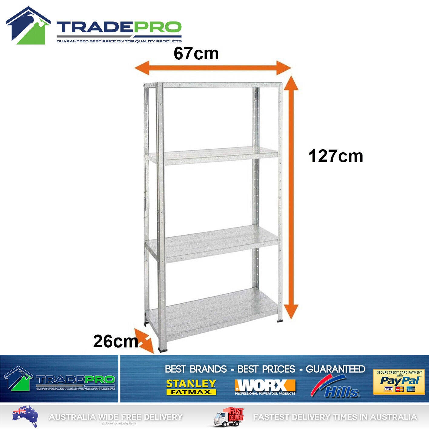 4 Shelf Metal Garage Shed Storage Unit Galvanised Steel 50kg Shelving Book Rack