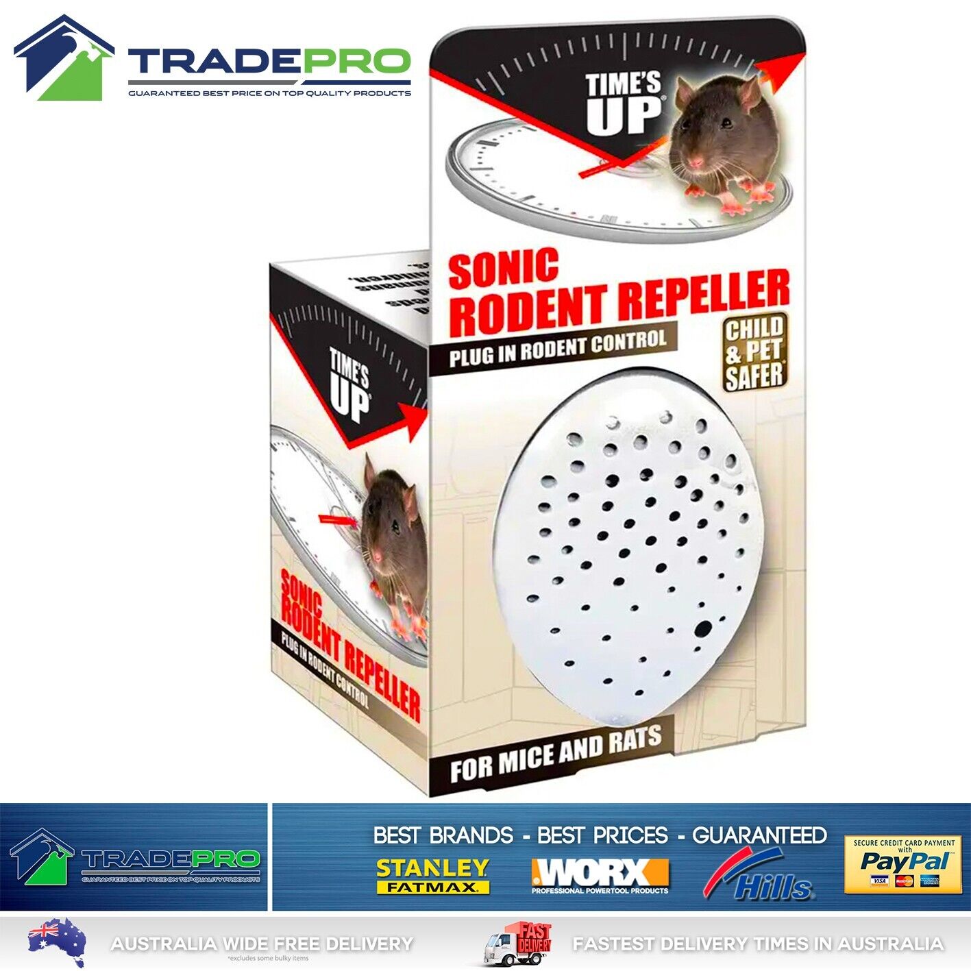 Sonic Pest Repeller Ultrasonic Mice Rat Mouse Vermin Control 240v Pet Safe PRO