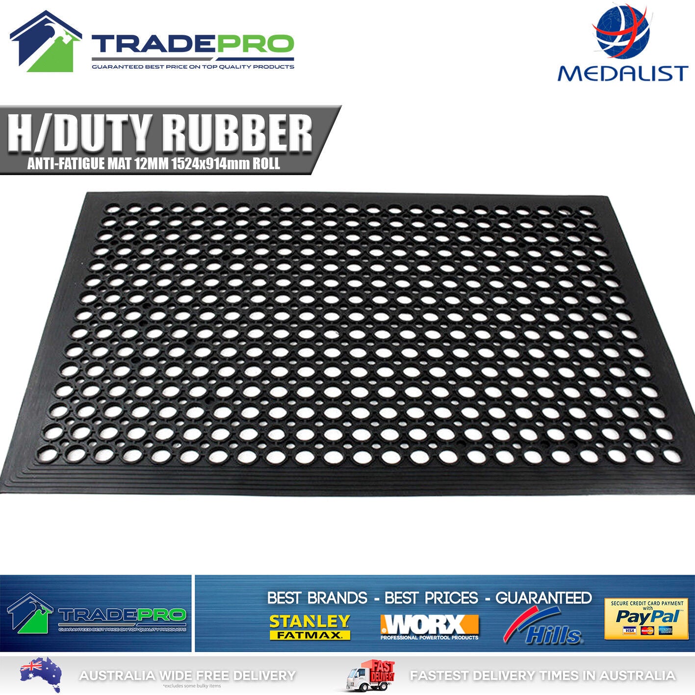 Industrial Rubber Non Slip Mat 1524mm x 914mm 12mm Thick PRO Cargo Quality Ute