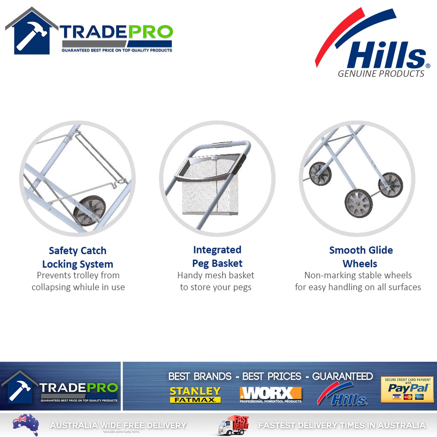 Laundry Trolley Hills® Deluxe Panache with Peg Basket Foldable Clothes Washing