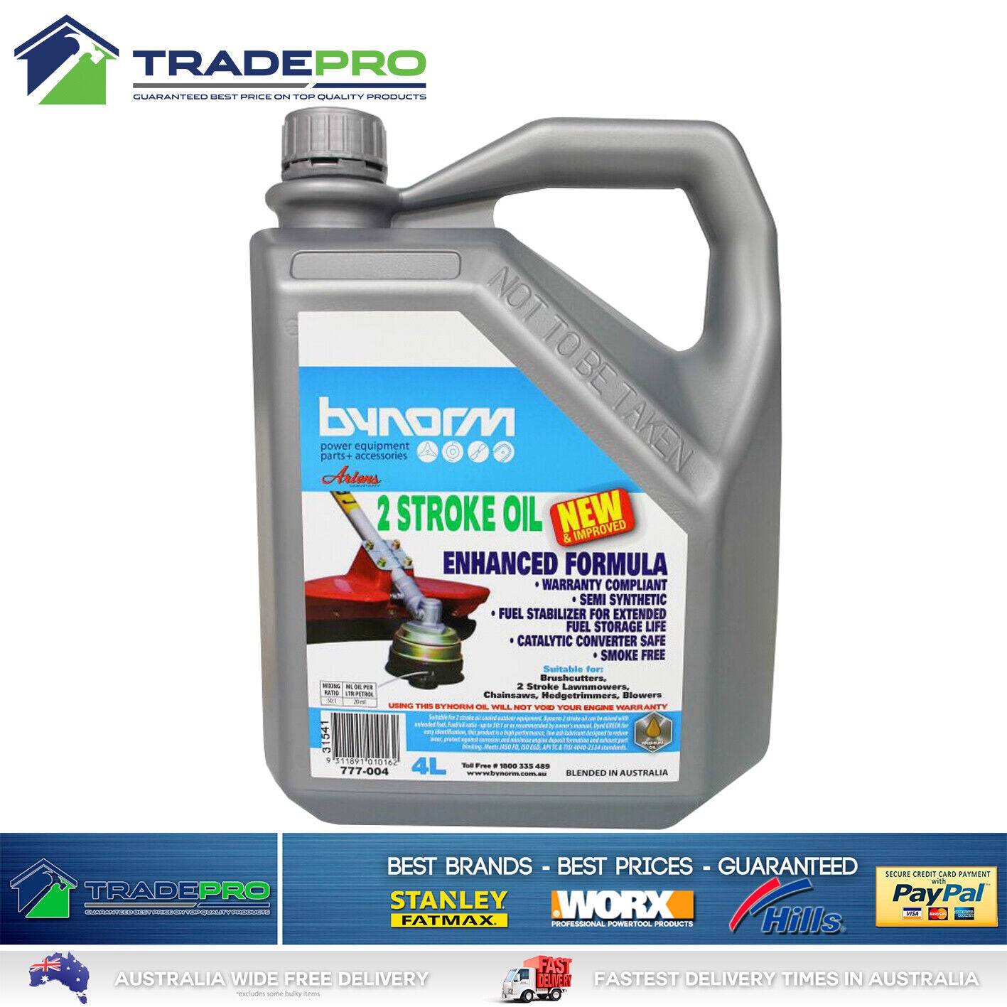 Lawnmower Oil 4Ltr 2 Stroke Bynorm Chainsaw Grass Trimmer Brush Cutter Mower