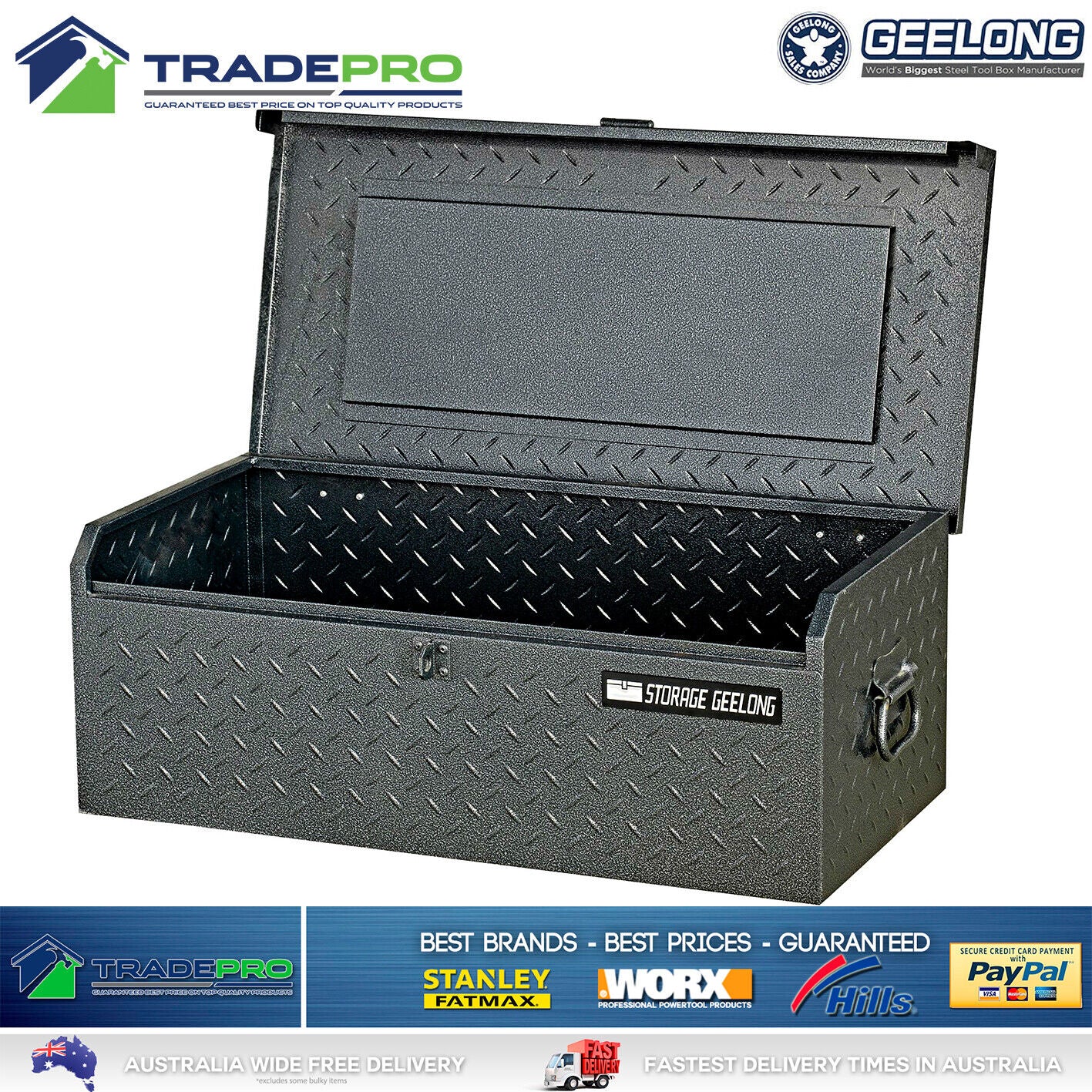 Toolbox Geelong® Trade Tool Box Chest 67cm Black Grey Steel Lockable Ute Storage