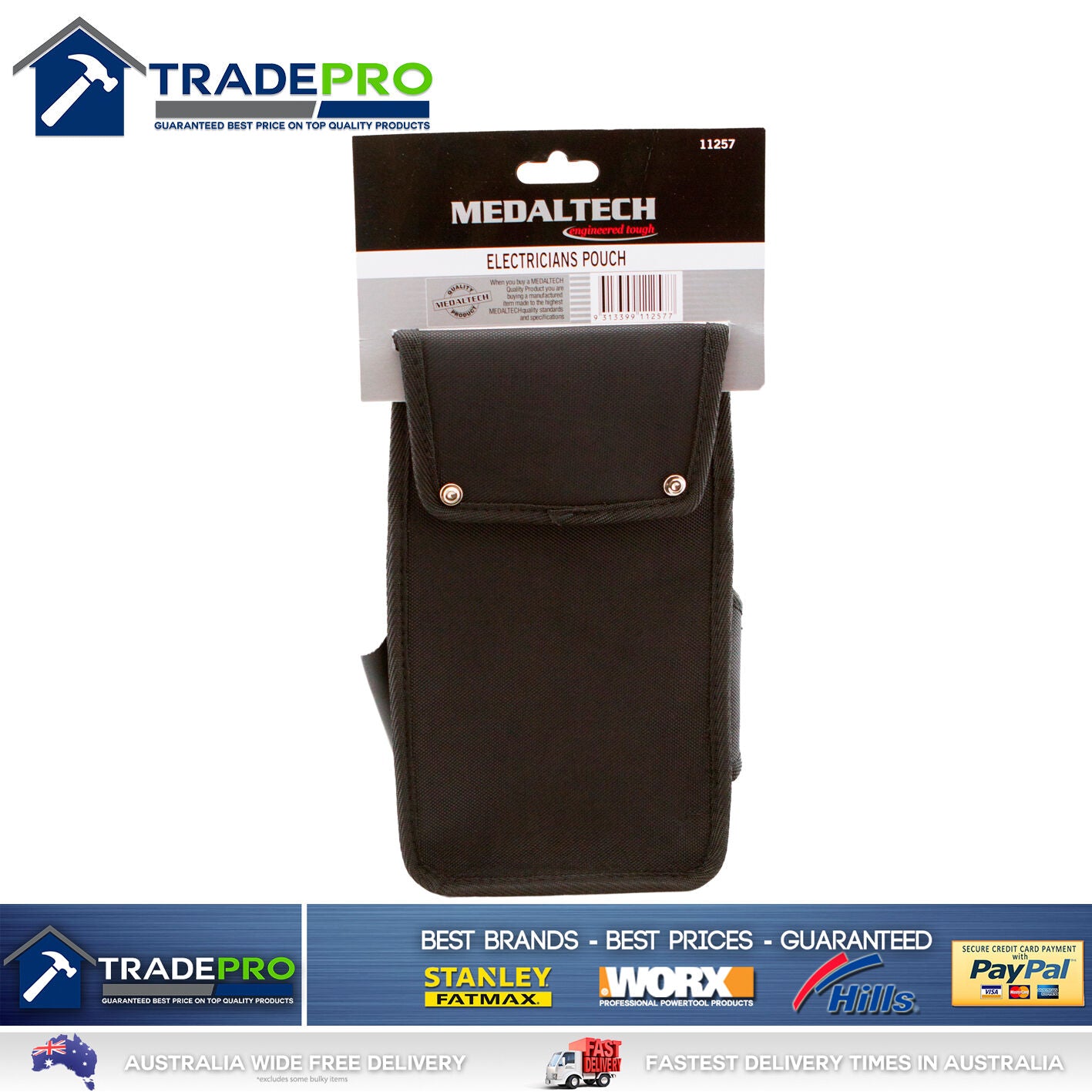 Electricians Tool Pouch Medaltech® Nail Bag 2 Pockets 5 Leather Tool Slots Apron