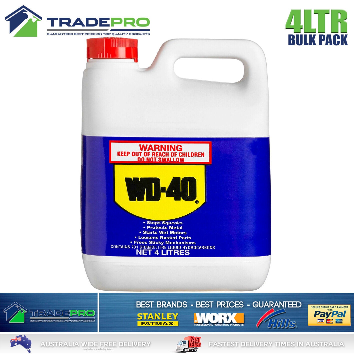 WD40 Multipurpose Lubricant 4Ltr Bulk WD40 Degreaser Stop Squeaks Rust 4L WD-40