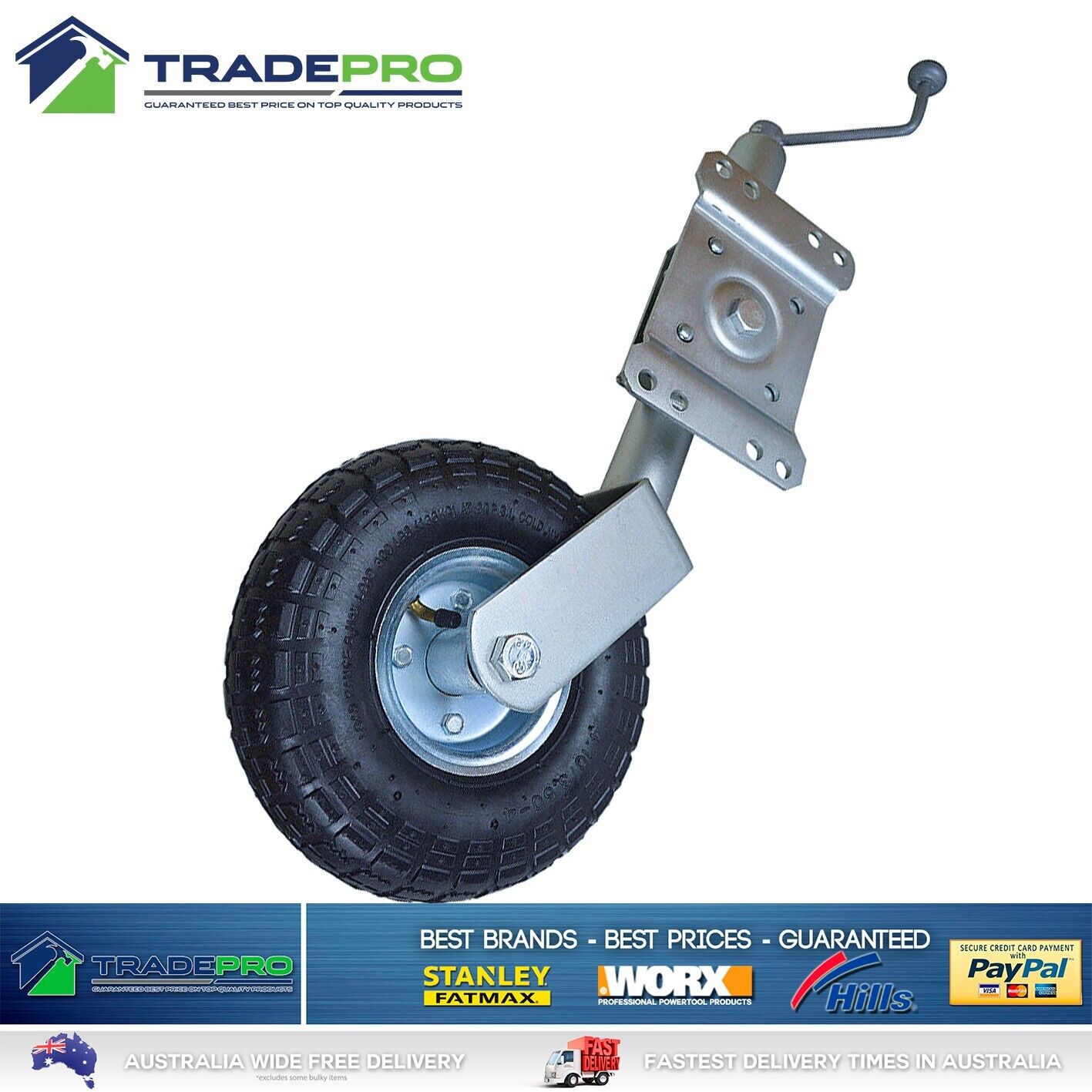 Jockey Wheel 250mm Trailer Swing Up 10" Wheel with Bracket Caravan Boat Trailer