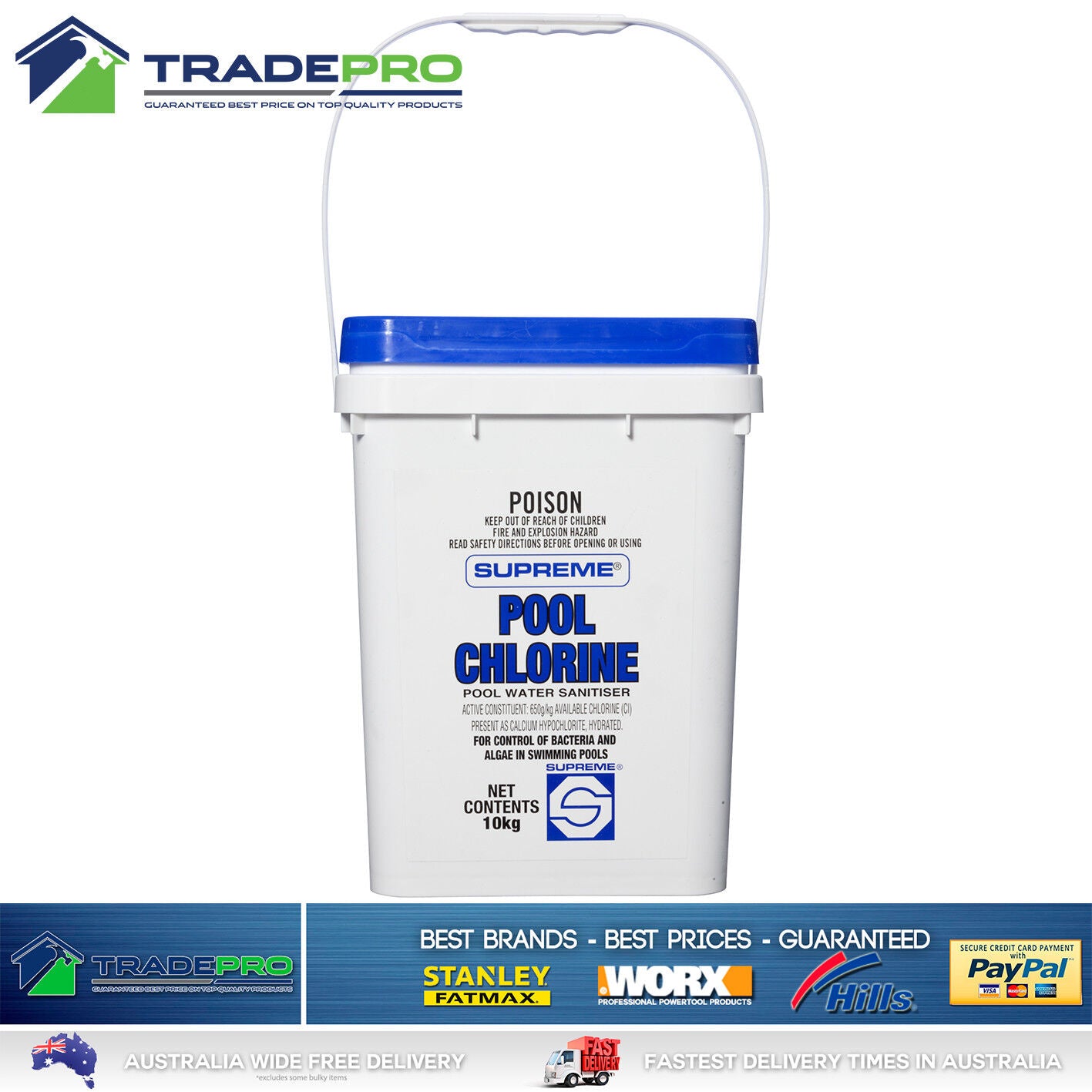 Pool Chlorine 10kg Supreme PRO Strength Granule Controls Algae & Bacteria Fast
