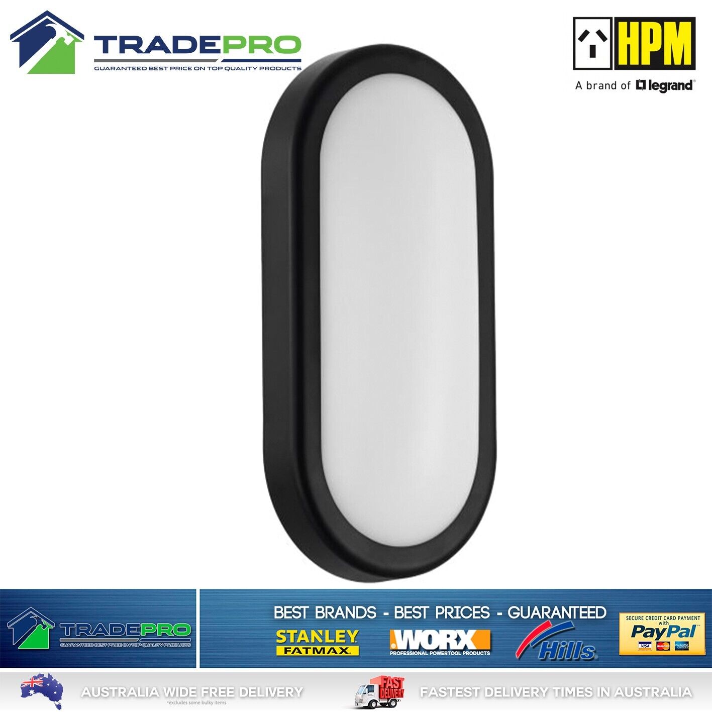 HPM LED Light Bunker Slim Black 7W Sensor Outdoor Security Weather Resistant PRO