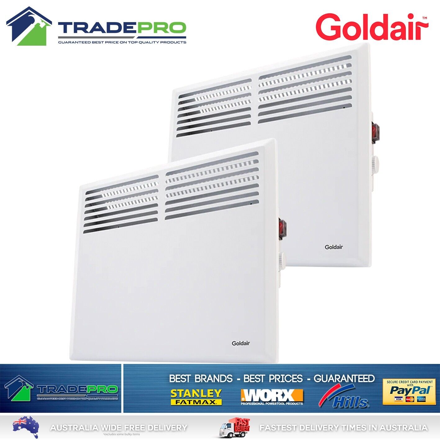 Goldair 1000W Convection Panel Heater Twin Pack Portable Thermostat Home Slim