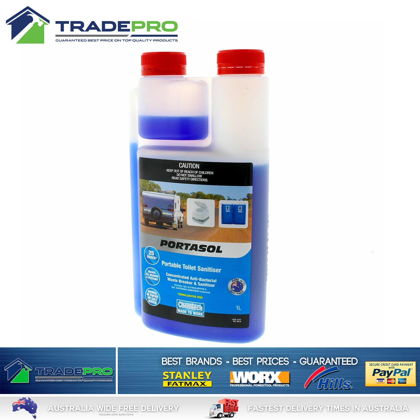 Portasol New 1 Litre Toilet Waste Break Down Liquid 1L Easy Measure Comchem
