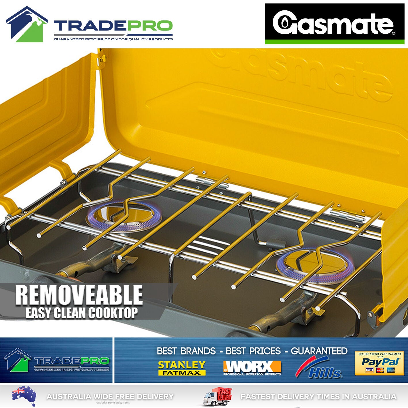 Gas Stove Gasmate® Turbo 2 Burner Camping Portable Cooker BBQ & Gas Hose CS1095