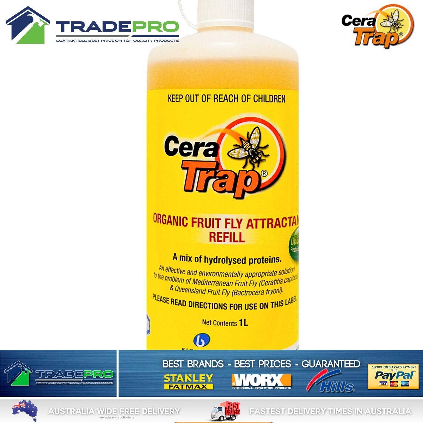 Fruit Fly Trap Refill 1L Cera Trap® Organic Fruitfly Catcher Attractant Liquid