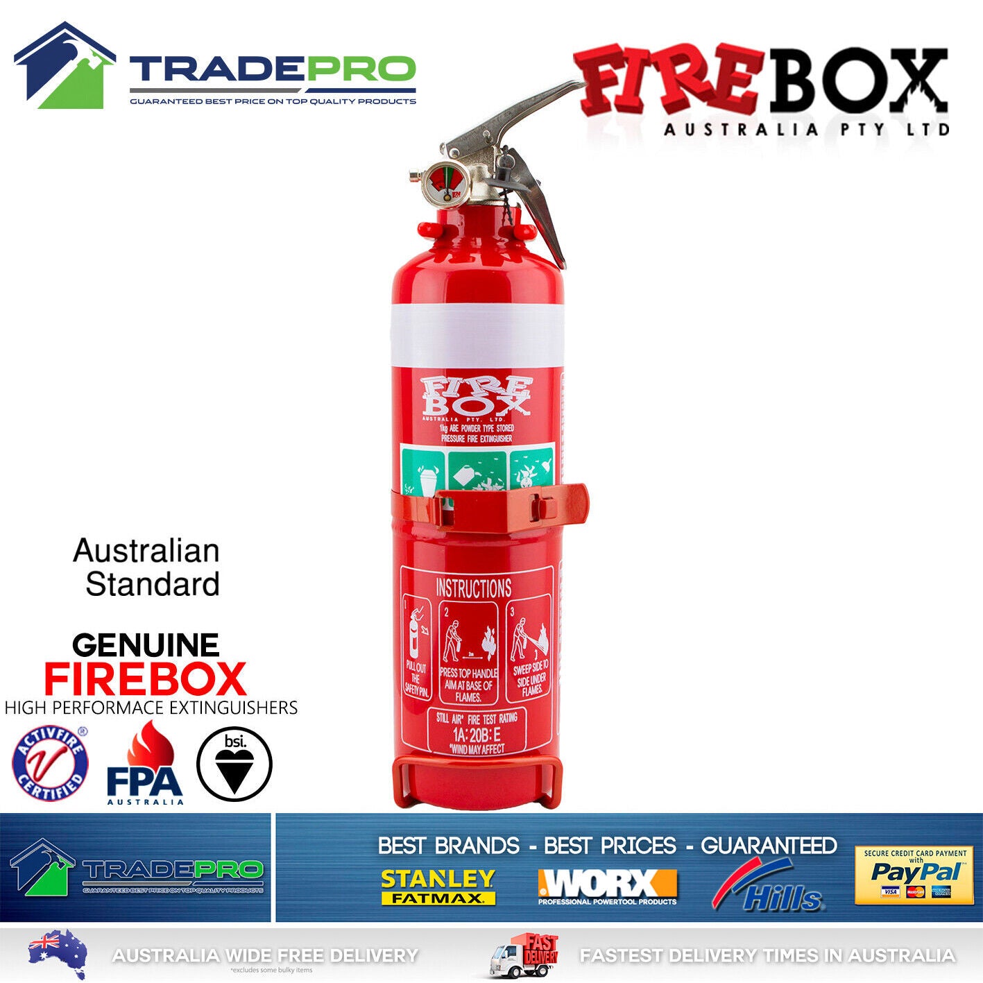 Fire Extinguisher & Blanket Kit 1kg ABE Professional Dry Powder Bracket Car Home