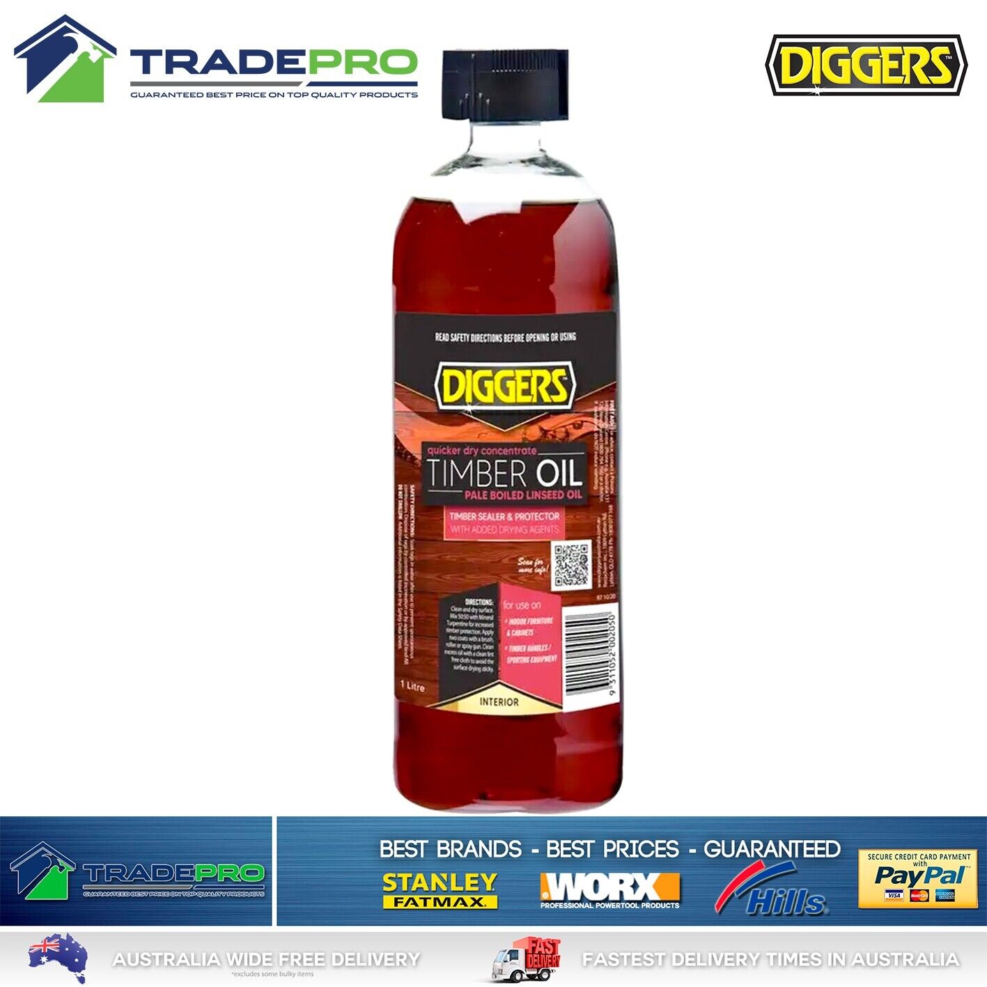 Linseed Oil 1L Boiled Natural Timber Sealer 1LTR Wood Bat Furniture Protector