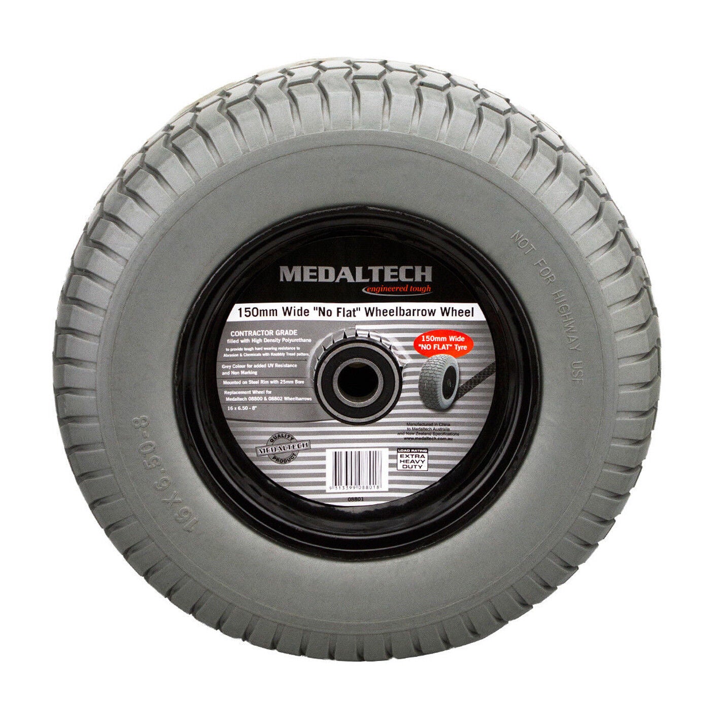 Wheelbarrow Wheel 16" x6" 150mm Wide PunctureProof Barrow Trailer Tyre 25mm Bore