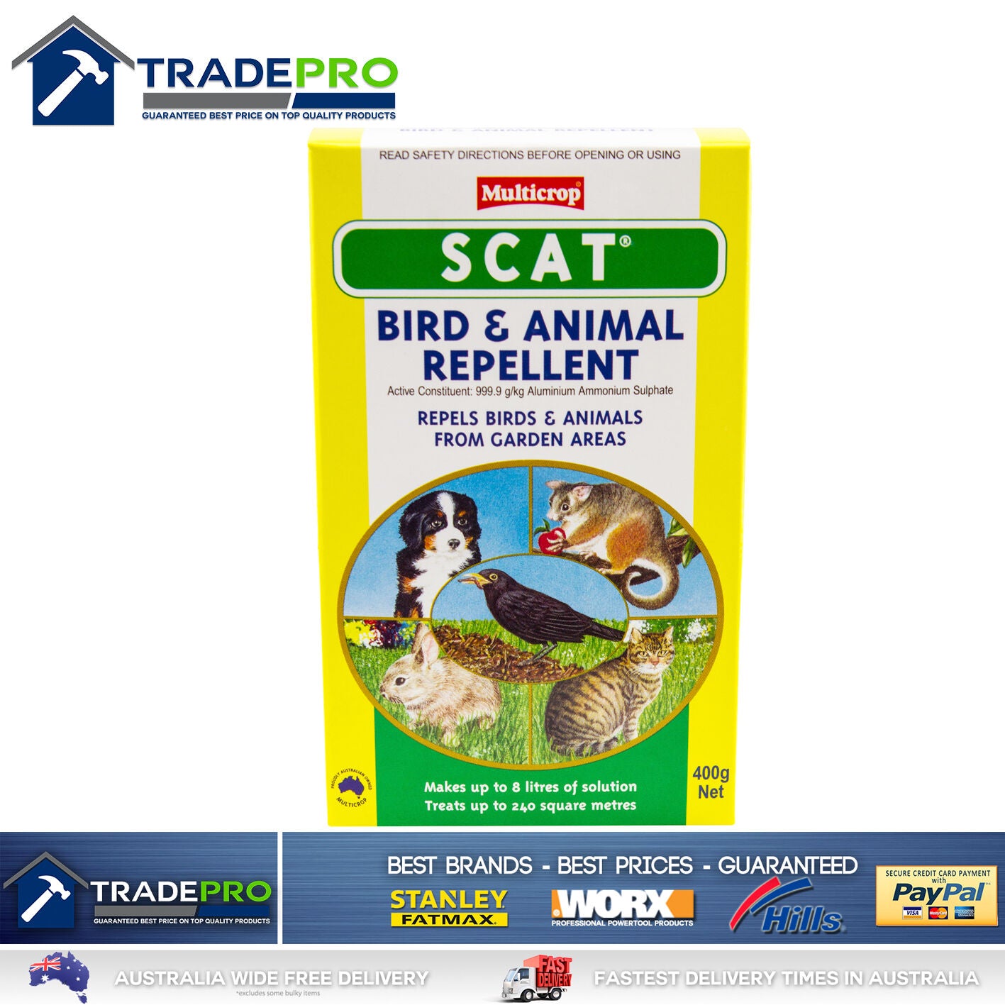 Scat Bird And Animal Repellent 400g Concentrate Dog Cat Possum Vermin Deterrent