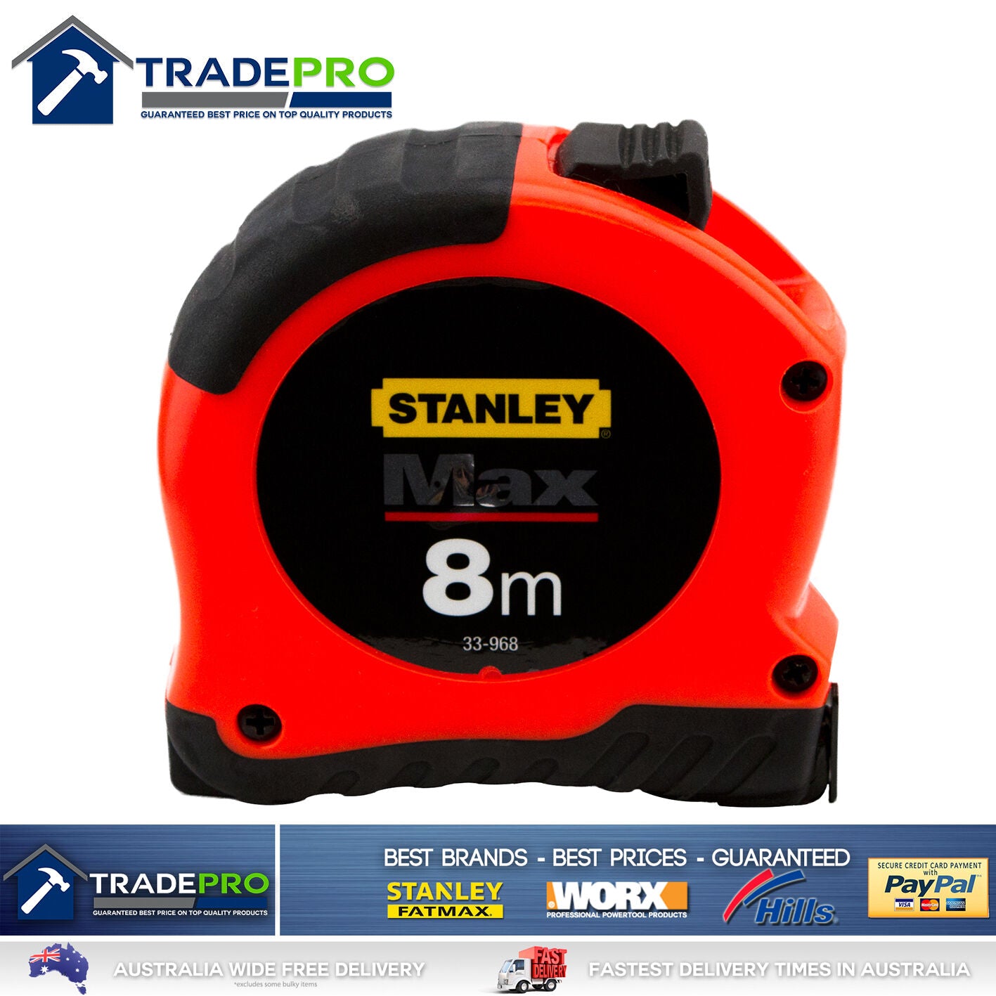 Stanley Tape Measure 8m Metric Fatmax Quality 8Mtr Metre Assorted Yellow Orange