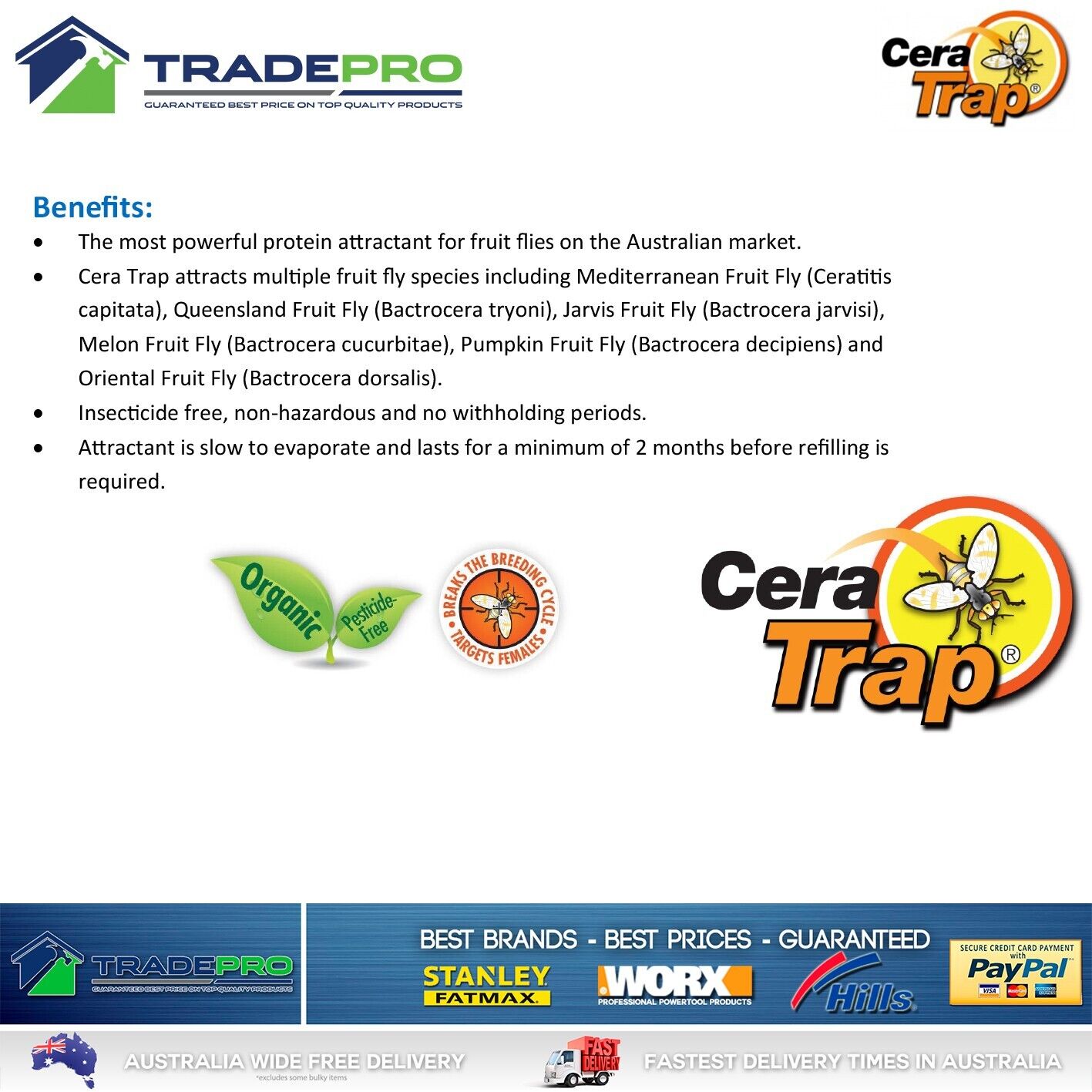 Fruit Fly Trap Cera Trap® 600ml Organic Fruitfly Catcher Natural Kit