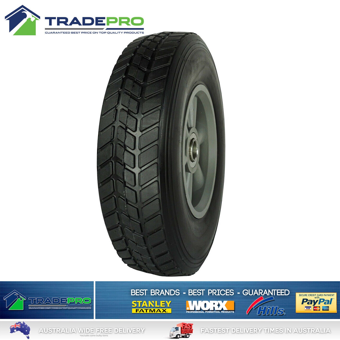 Hand Trolley Wheels Tyre Rim 10" 250mm 19mm Bore Puncture Proof Wheel H/Duty