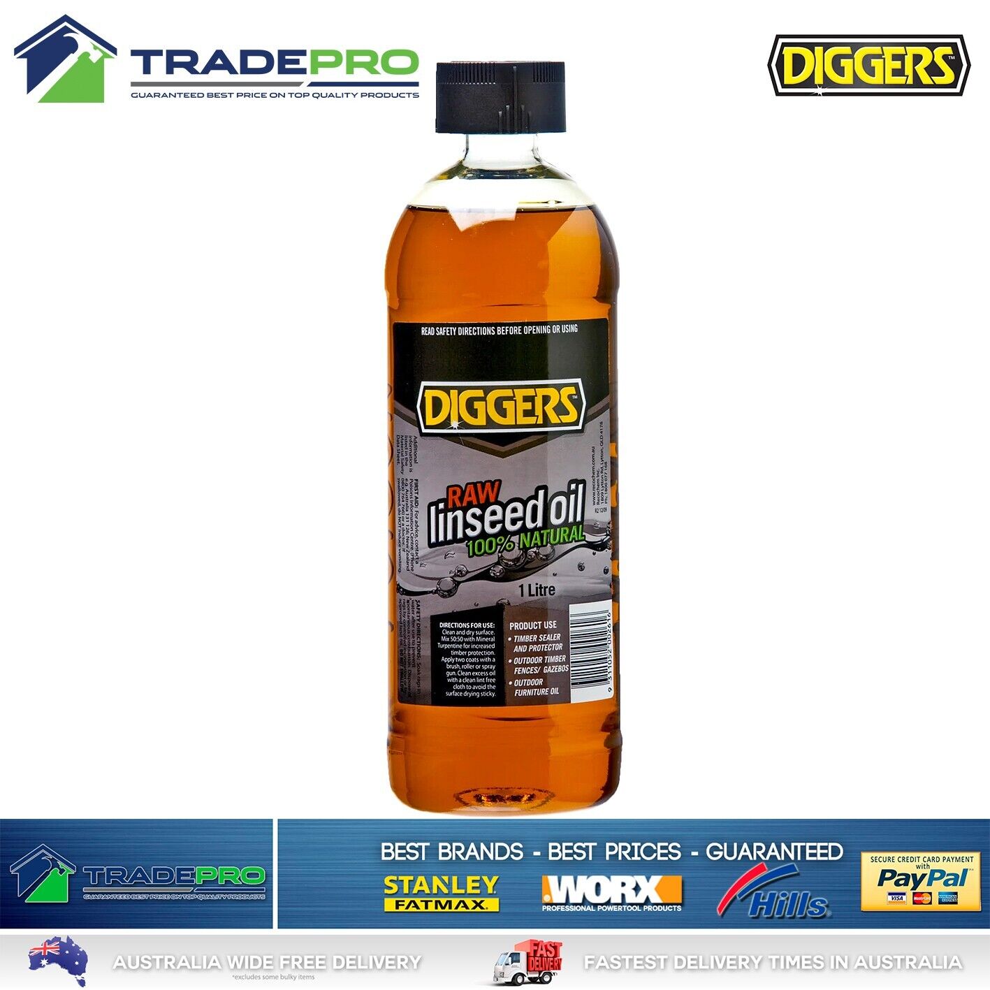 Linseed Oil 1L Raw Natural Timber Sealer 1LTR Wood Bat Furniture Protector PRO
