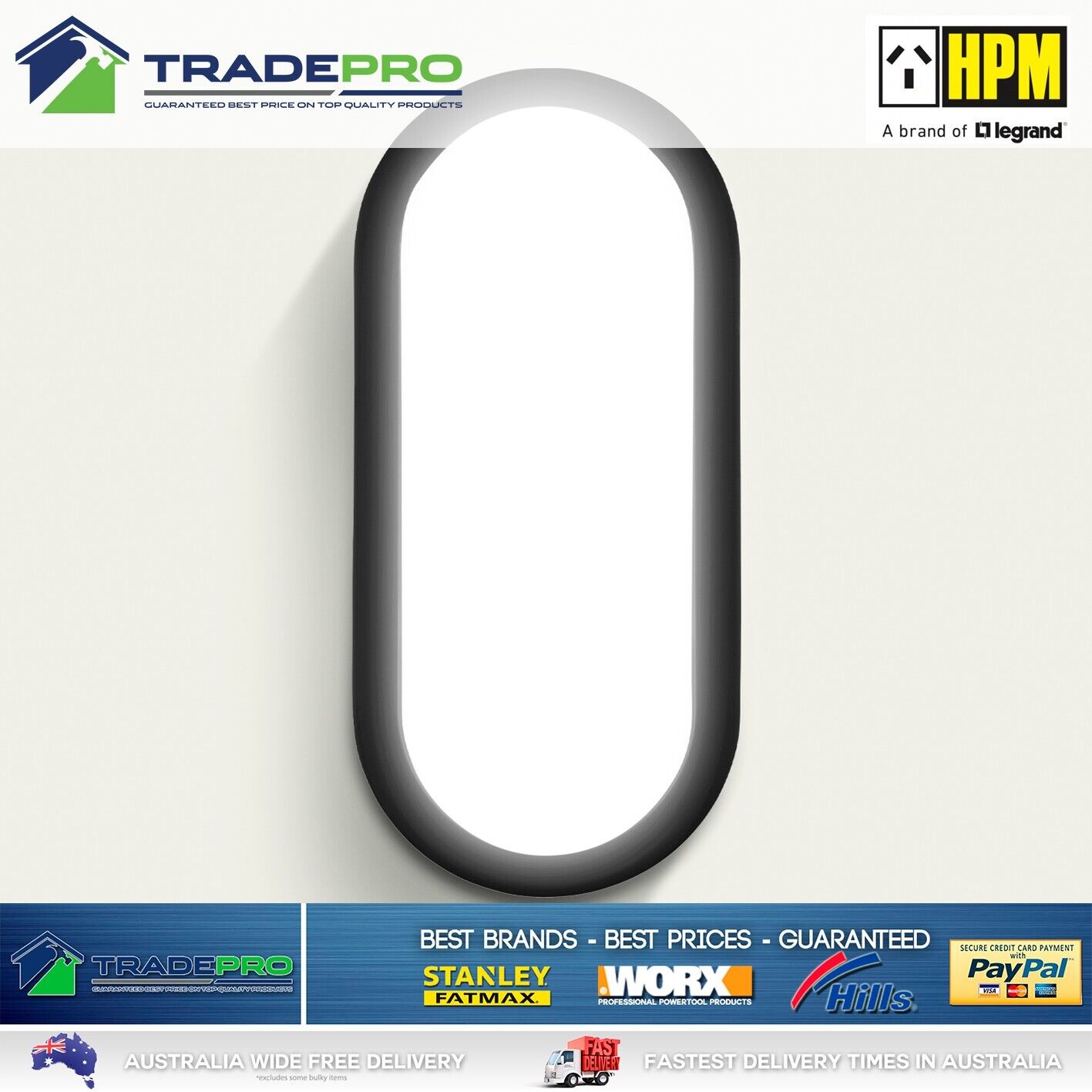 HPM LED Light Bunker Slim Black 7W Sensor Outdoor Security Weather Resistant PRO