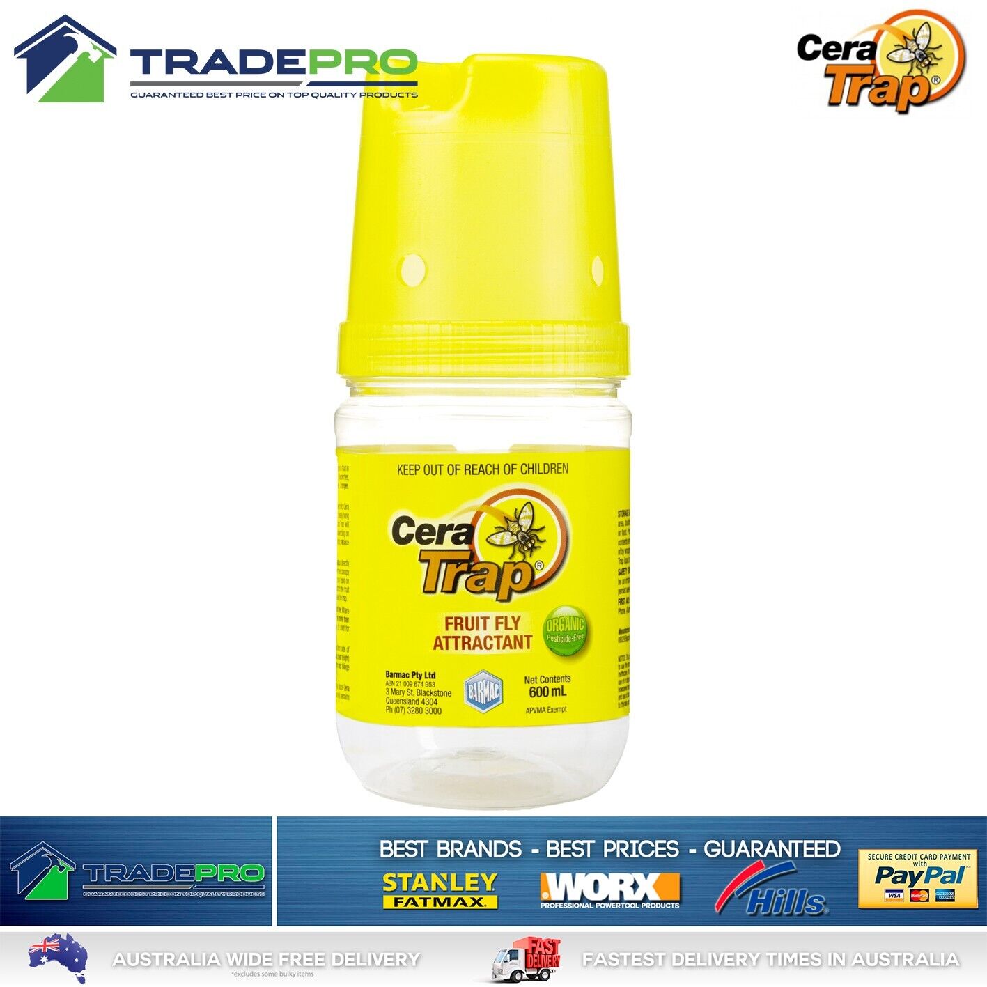 Fruit Fly Trap Cera Trap® 600ml Organic Fruitfly Catcher Natural Empty