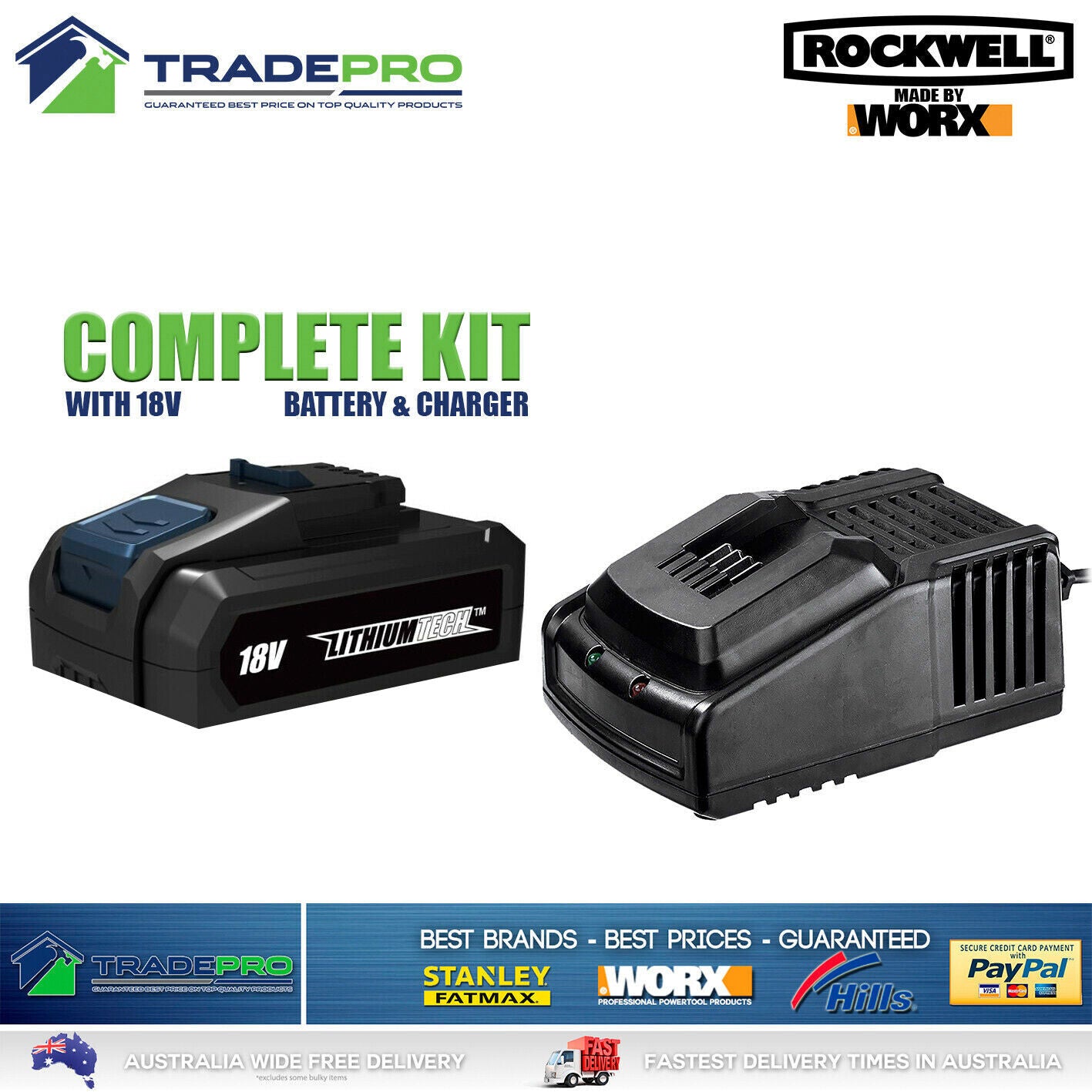 Rockwell by WORX 18V Cordless Leaf Grass Garden Blower 2 Speed Battery & Charger