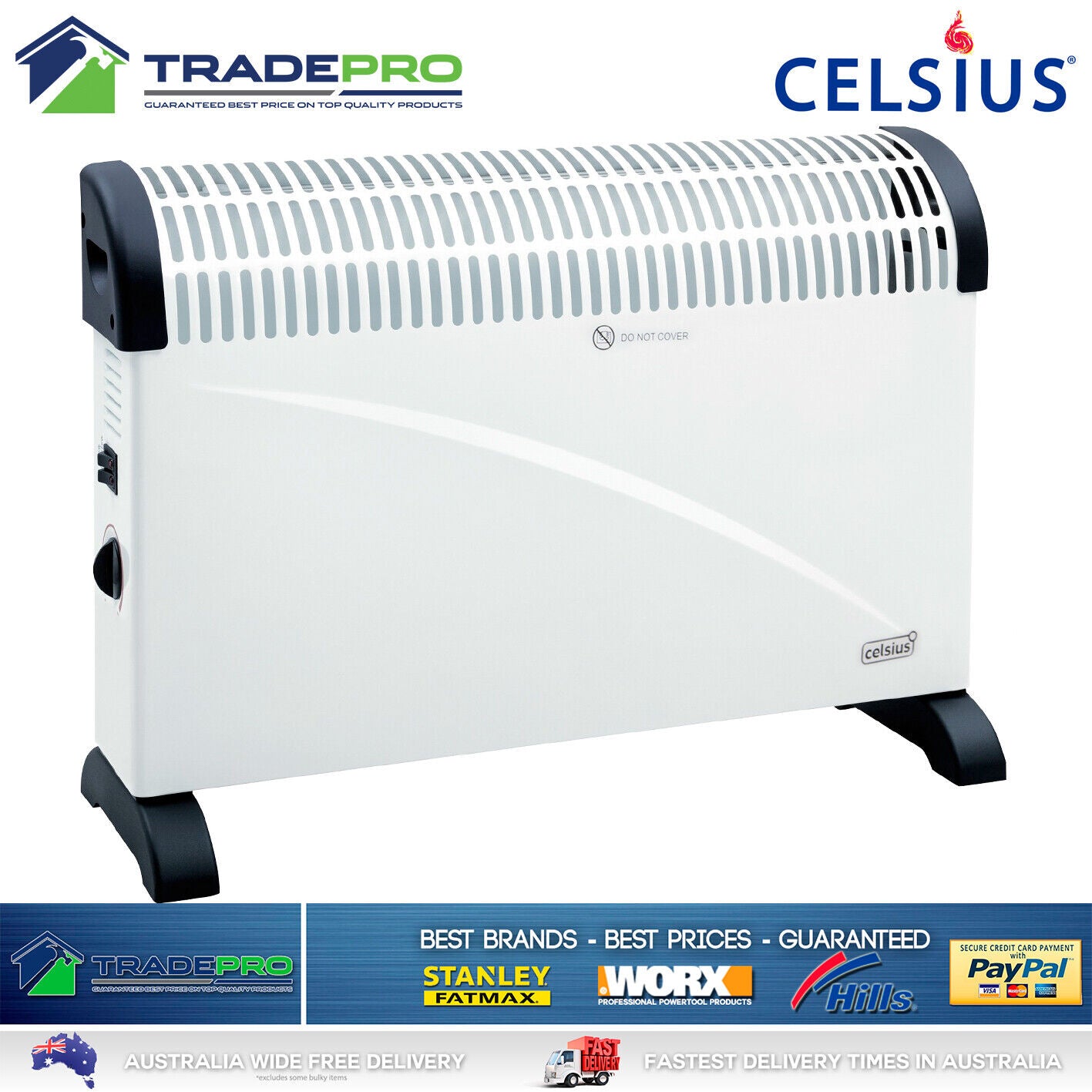 Electric Heater 2000W Convection Portable Thermostat Home Adjustable Warm Hot