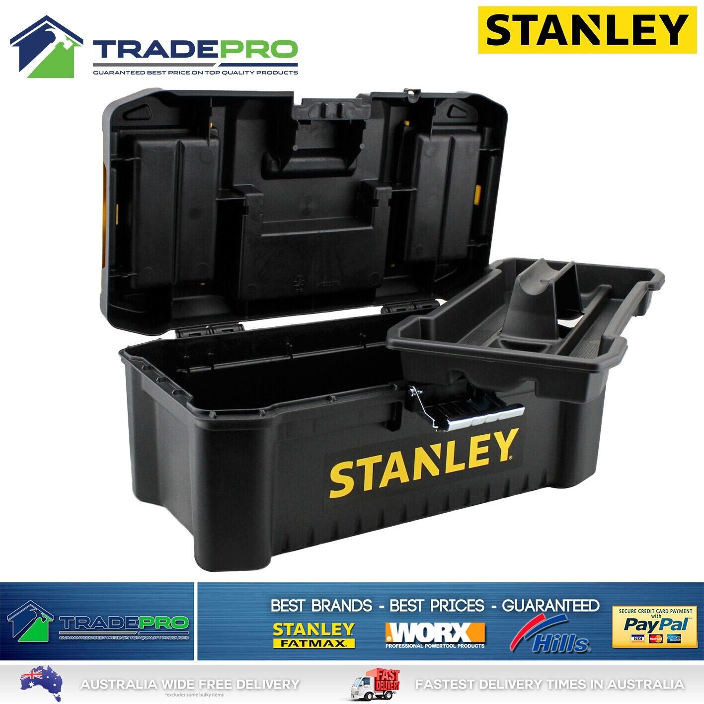 Stanley® Tool Chest Box 32cm Lockable Storage Toolbox Metal Latches & Orgainiser