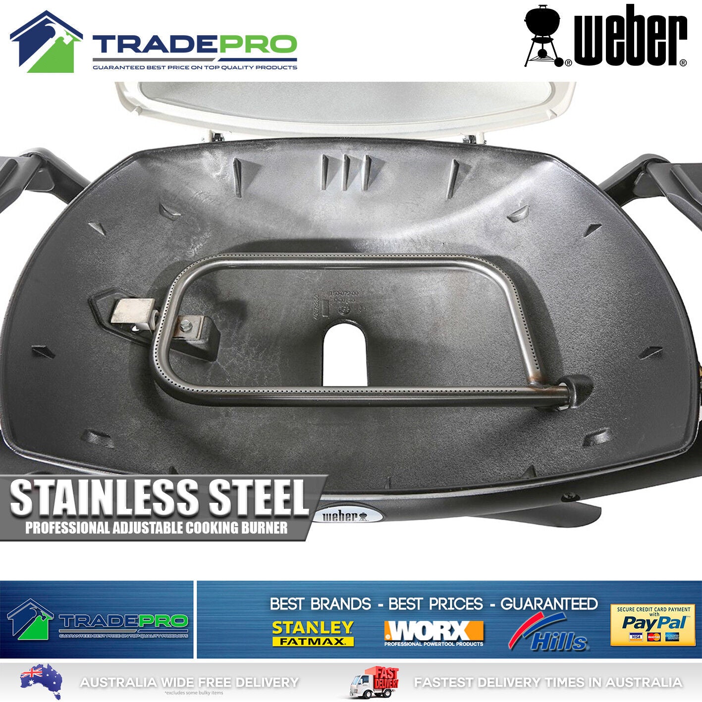 BBQ Weber Q2000 PRO Portable Gas Barbecue Grill Stainless Steel Burner with Hose