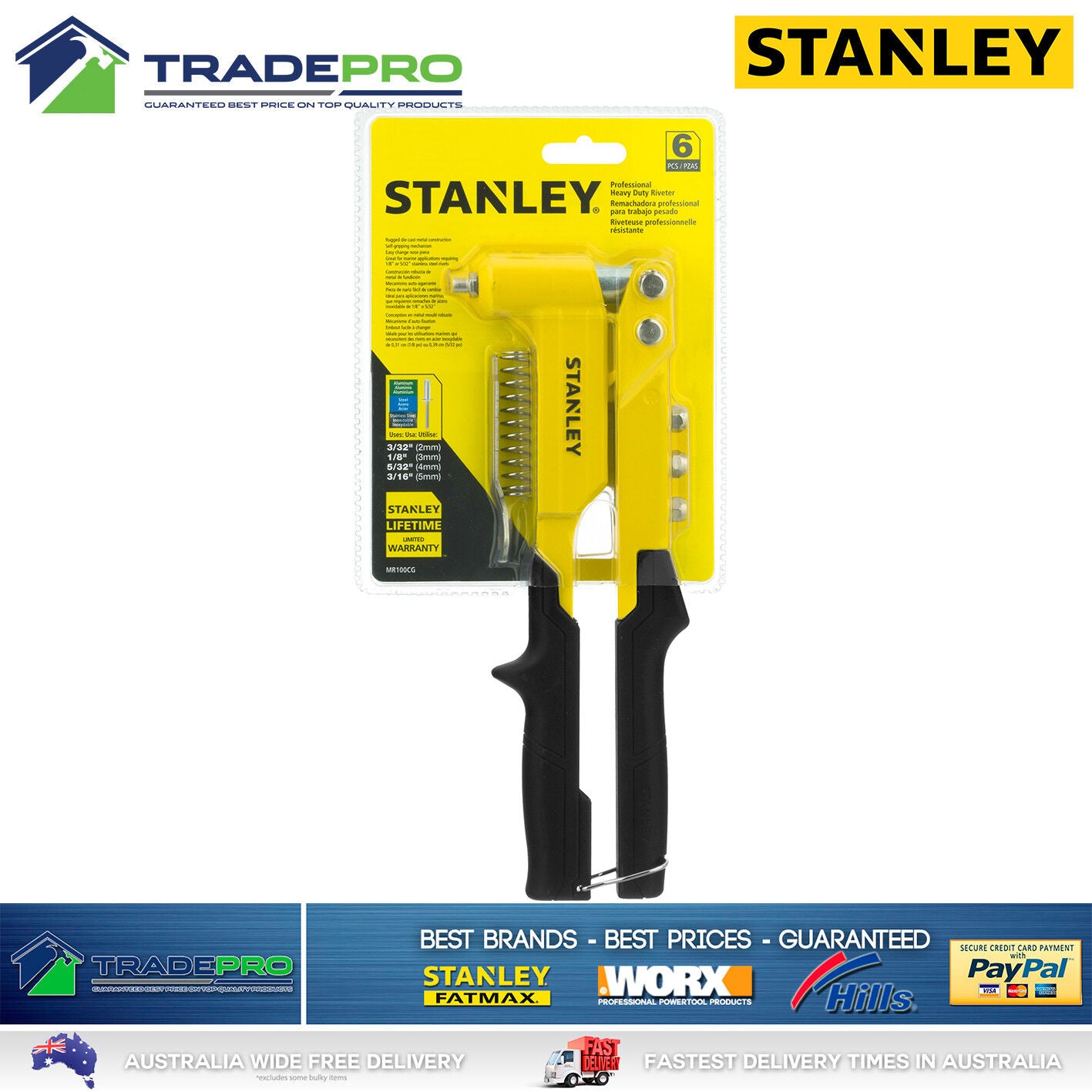 Rivet Gun Stanley Contractor Commercial Grade New Model PRO Pop Riveter MR100CG