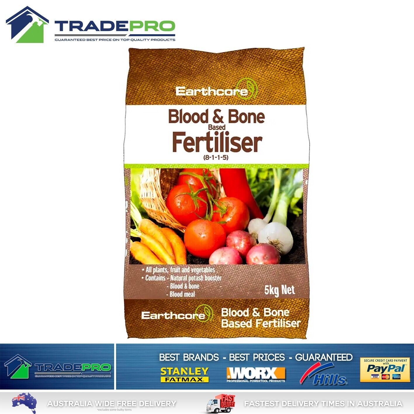 Blood and Bone Based Fertiliser 5kg Earthcore Natural Fertilizer Garden Fruit