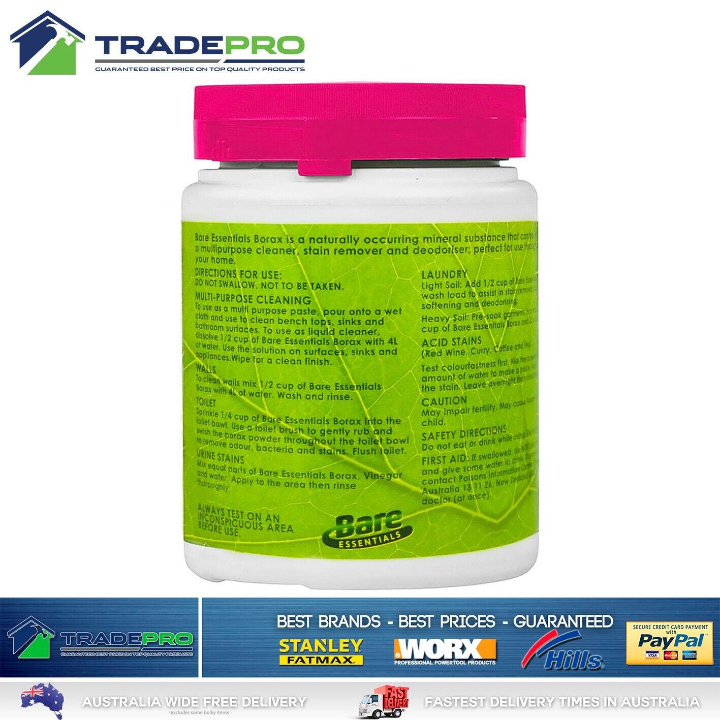 Stain Remover Pure Borax 500g PRO Deodoriser Insect Killer Weed Control Slime