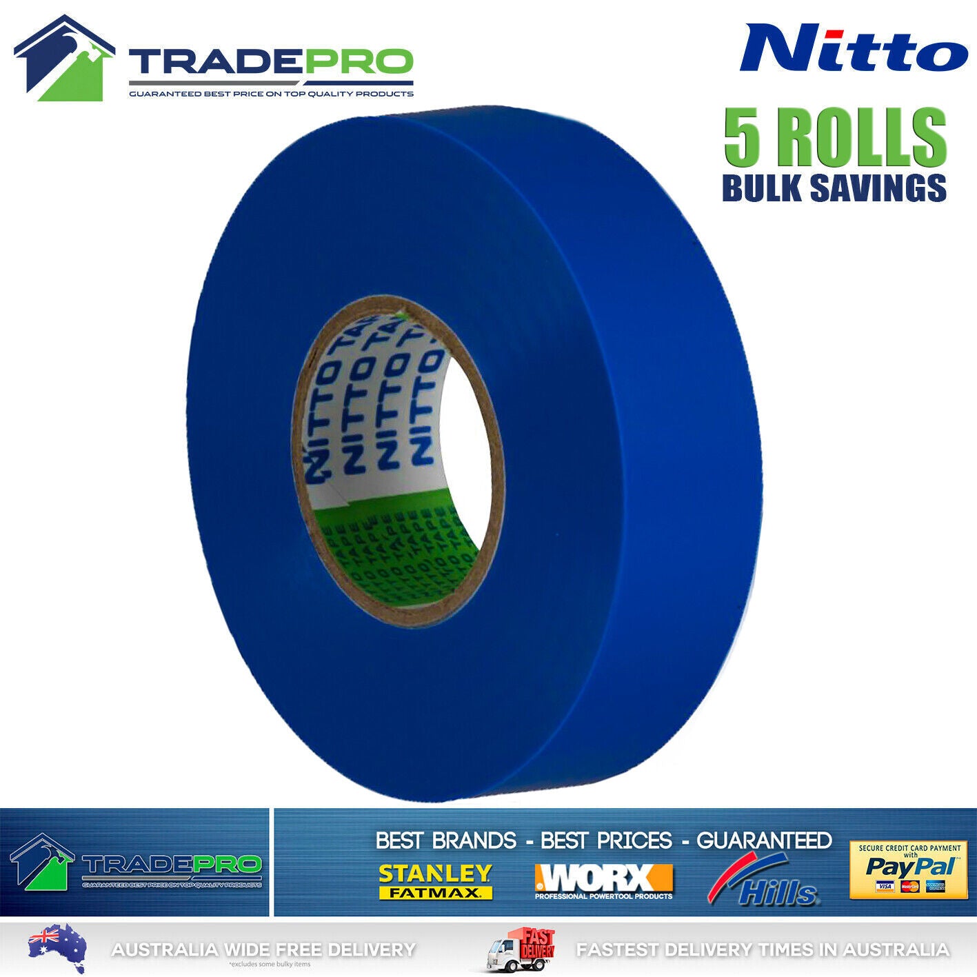 5x Rolls Nitto® Electrical Tape Blue 18mm x 20m Insulation Denko Electric Bulk