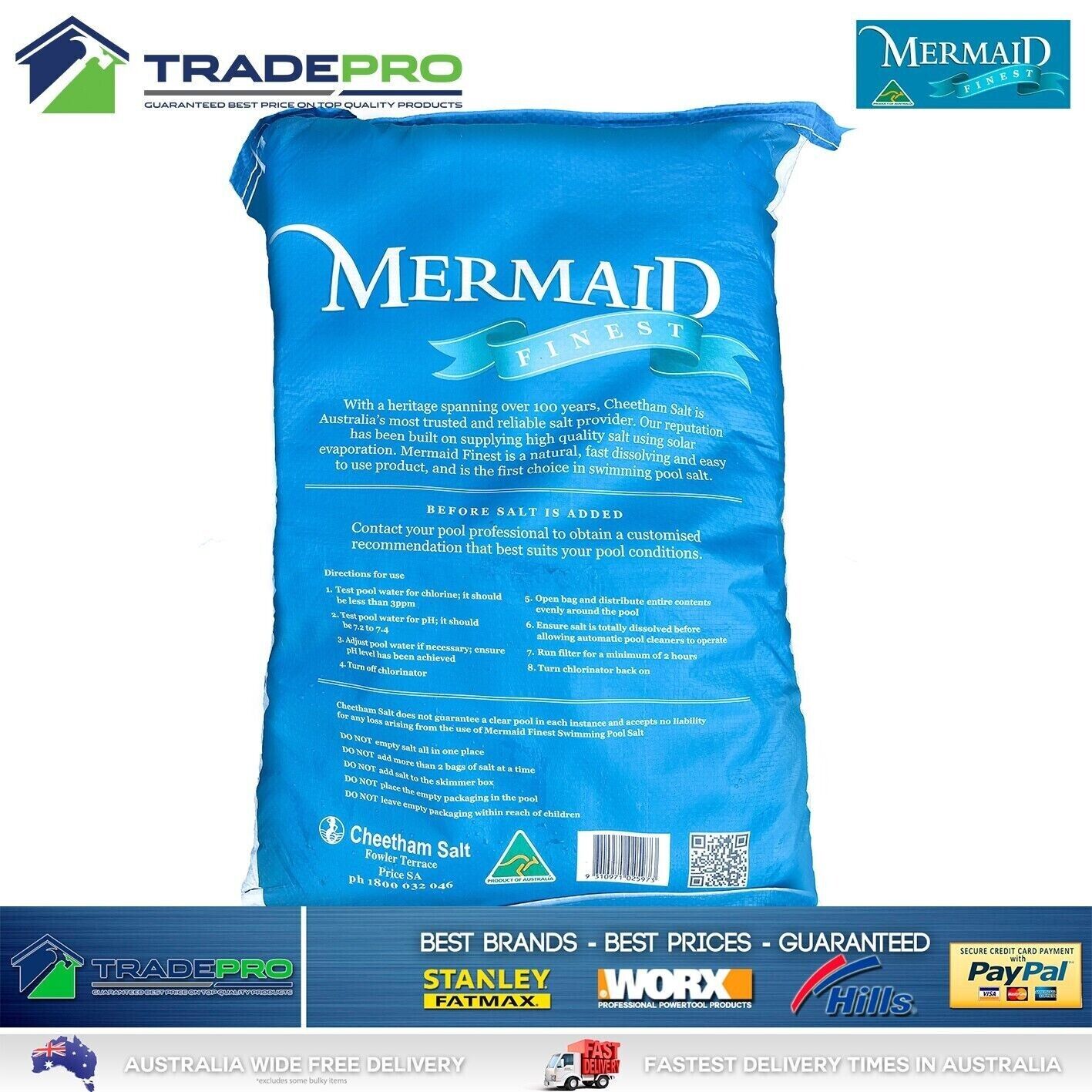 Swimming Pool Salt 20kg Bag Fine Granular Washed Salt Sodium Chloride Mermaid