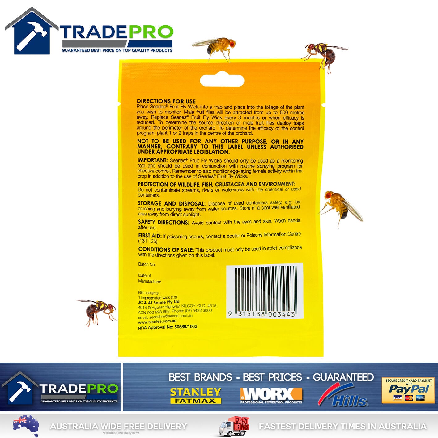 Fruit Fly Trap Wick Searles® Replacement Professional FruitFly Wasp Catcher Bait