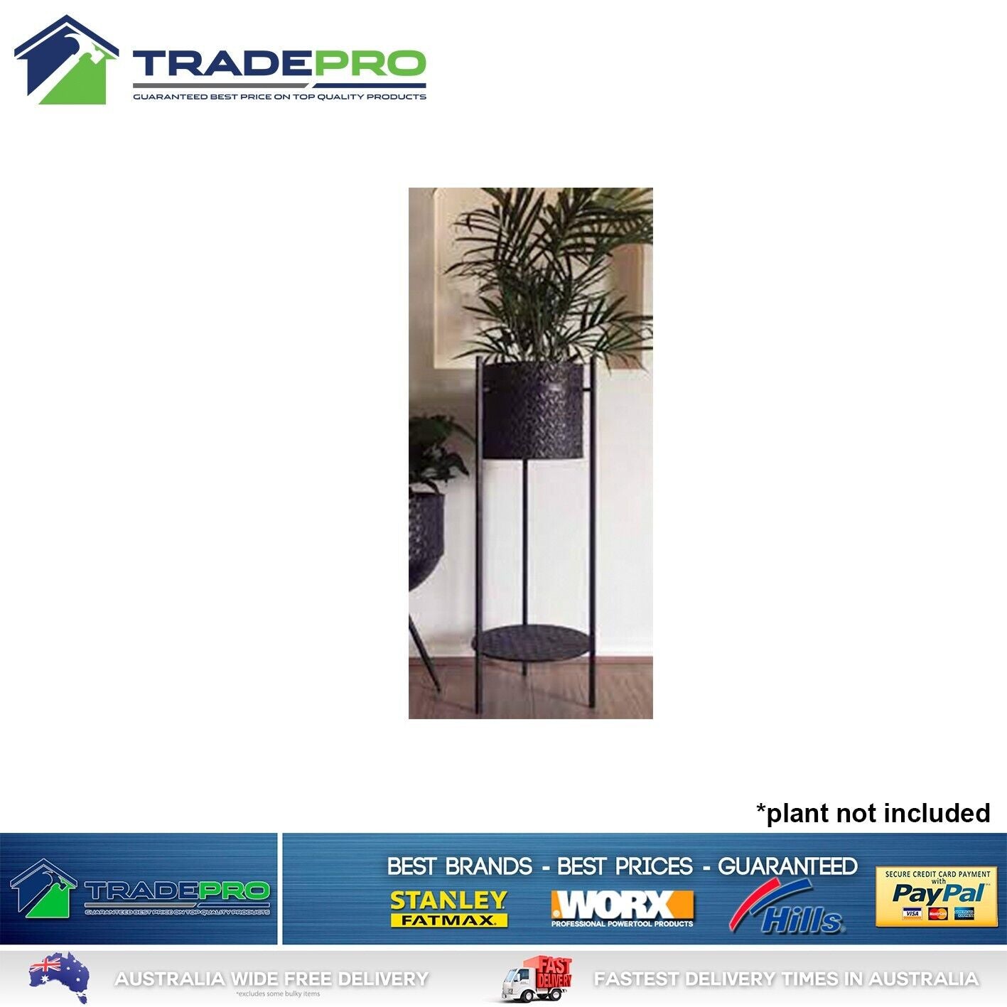 Plant Stand & Pot Luxe Bowl Black Metal Flower Planter Garden Rack Shelving Legs