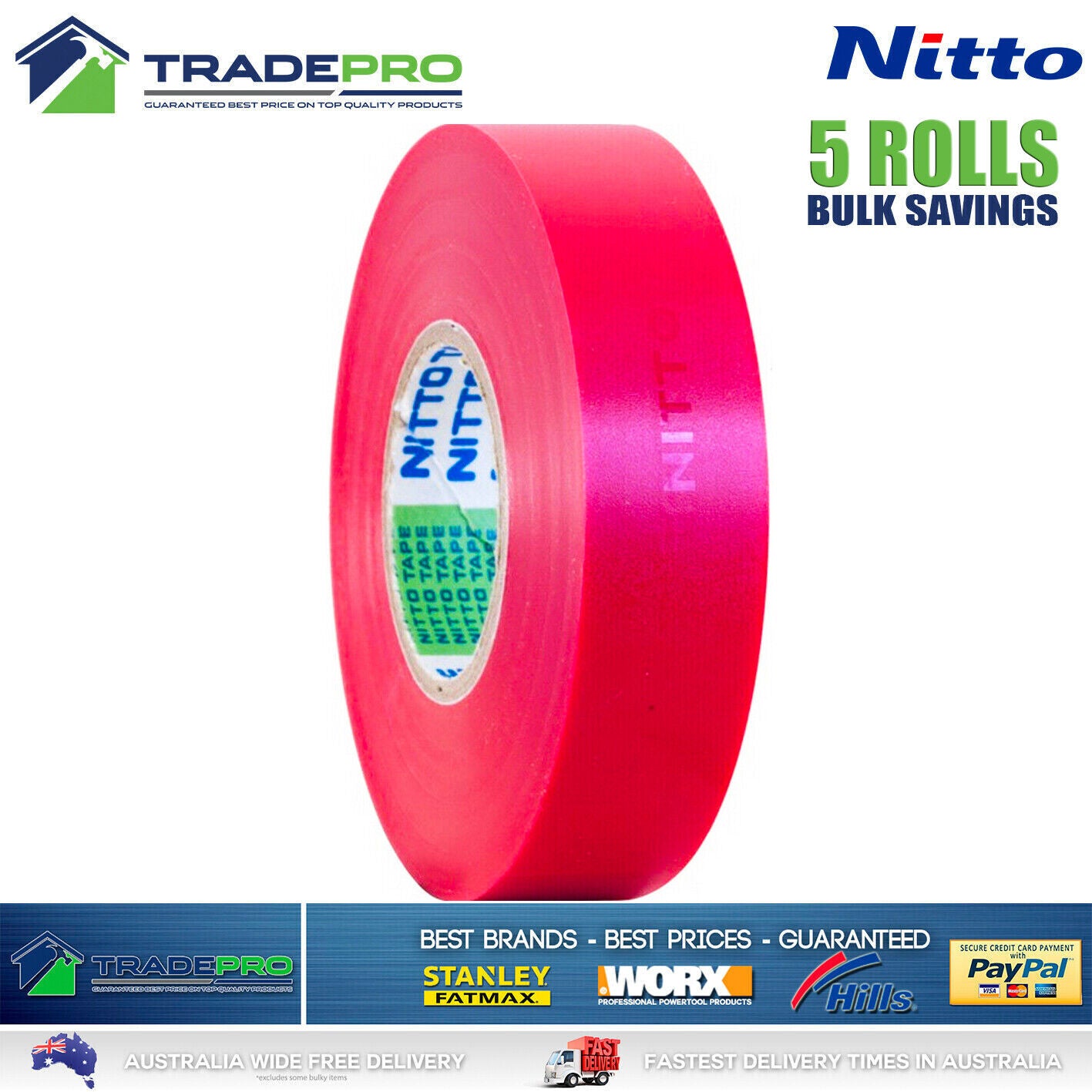 5x Rolls Nitto® Electrical Tape Red 18mm x 20m Insulation Denko Electric Bulk